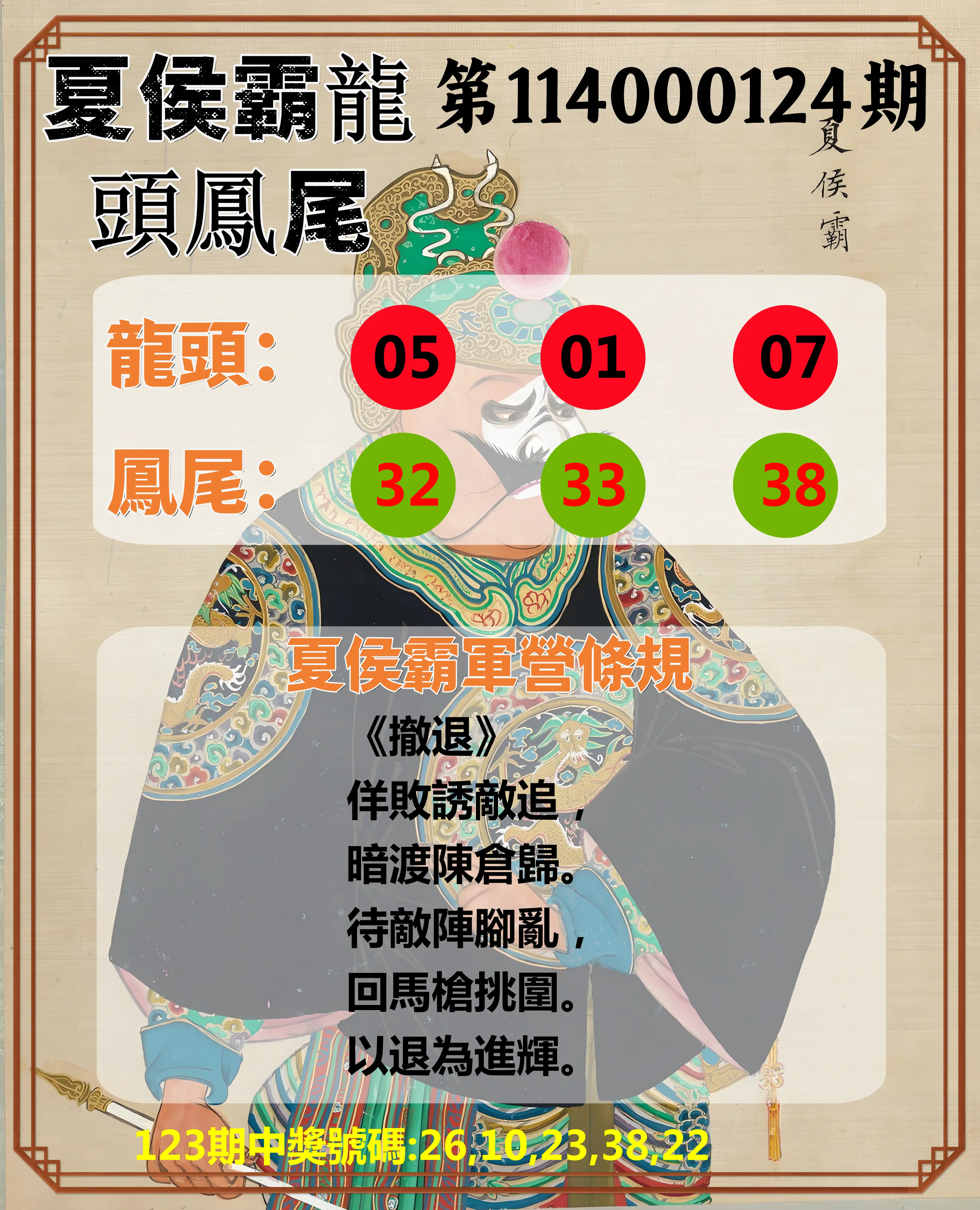 今彩539第114000124期夏侯霸龍頭鳳尾