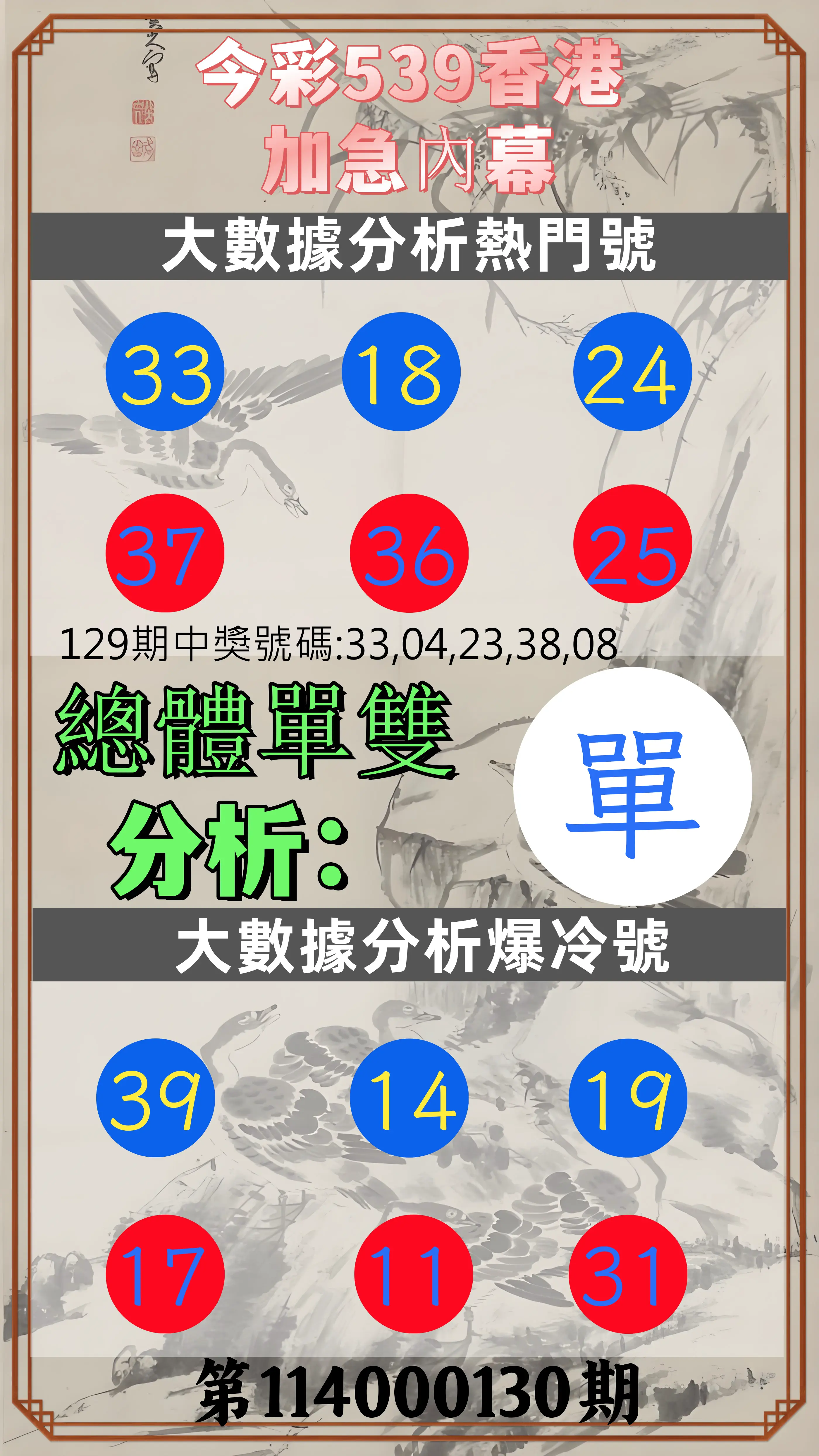 今彩539第114000130期今彩539香港加急內幕
