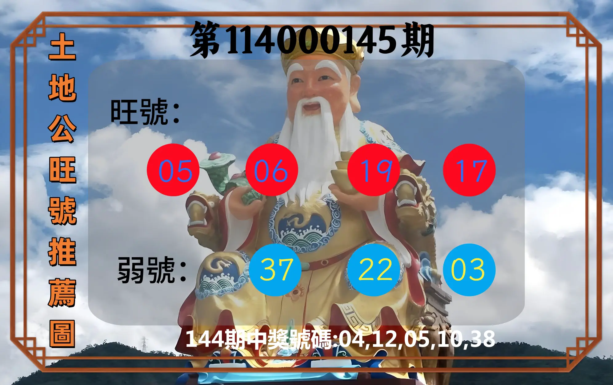 今彩539第114000145期土地公旺號推薦圖