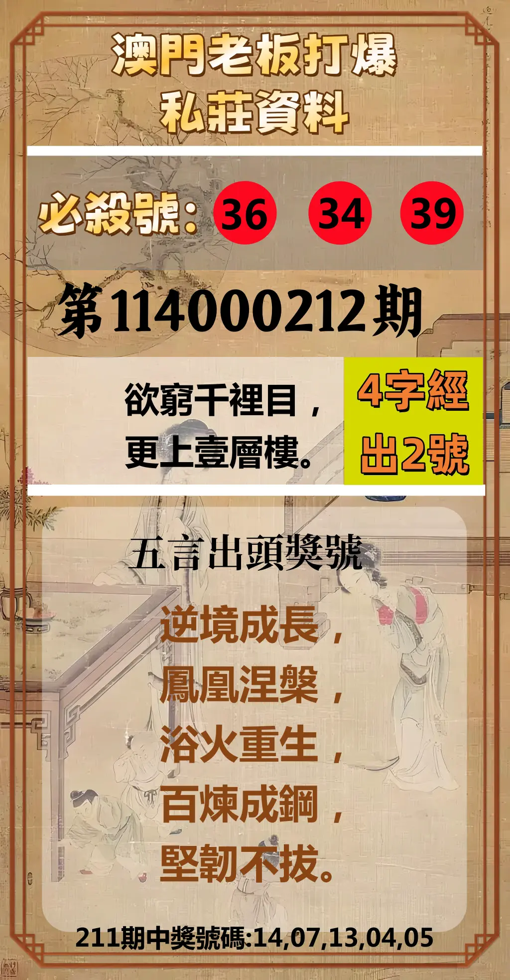 今彩539第114000212期(09/01)澳門老板打爆私莊資料