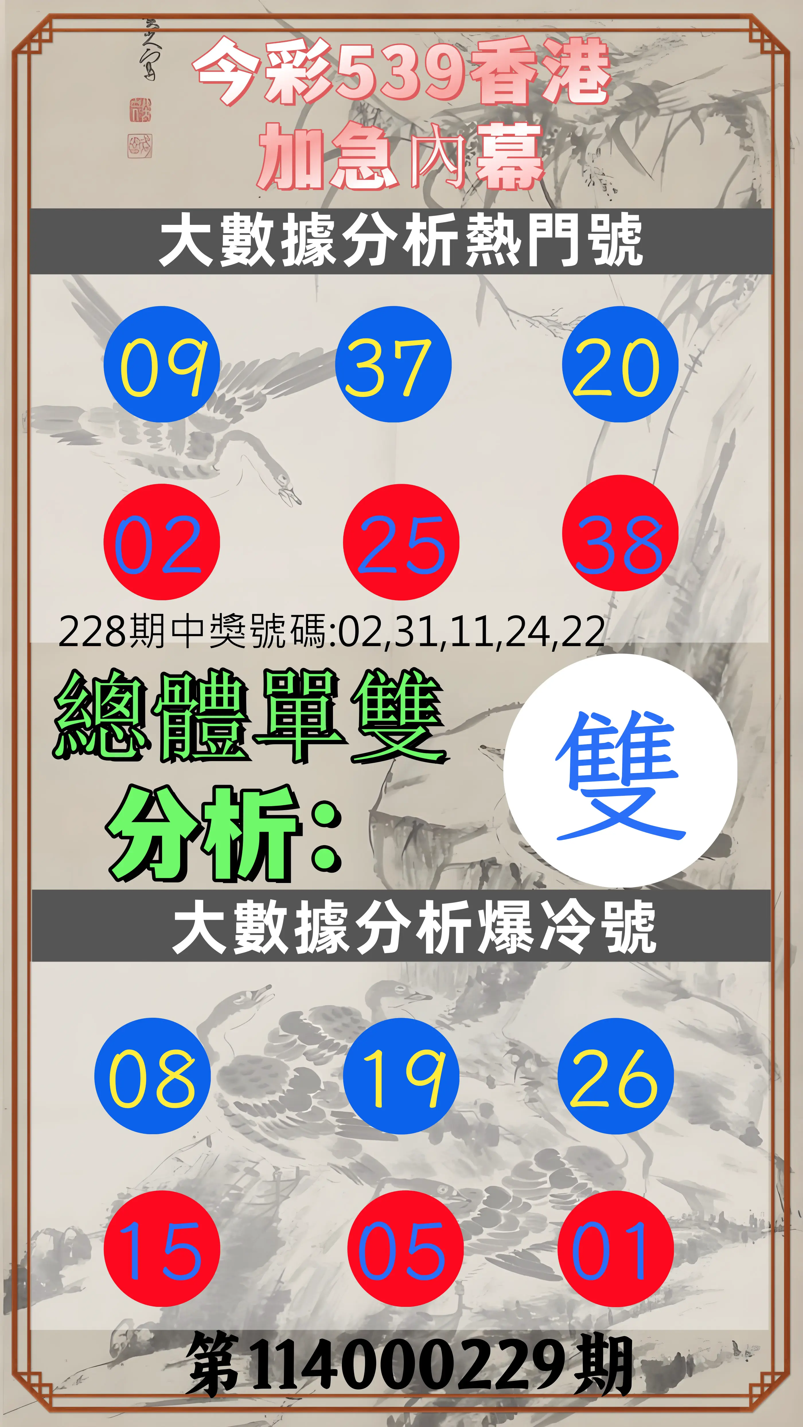 今彩539第114000229期(09/20)今彩539香港加急內幕