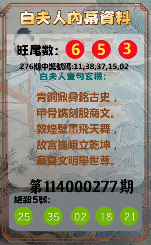 今彩539第114000277期(11/15)白夫人內幕資料