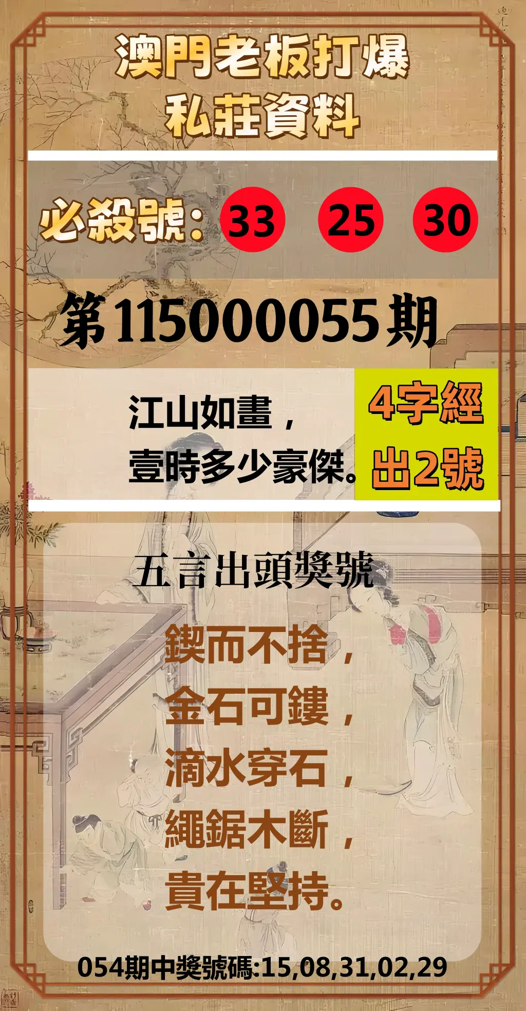 今彩539第115000055期(03/02)澳門老板打爆私莊資料