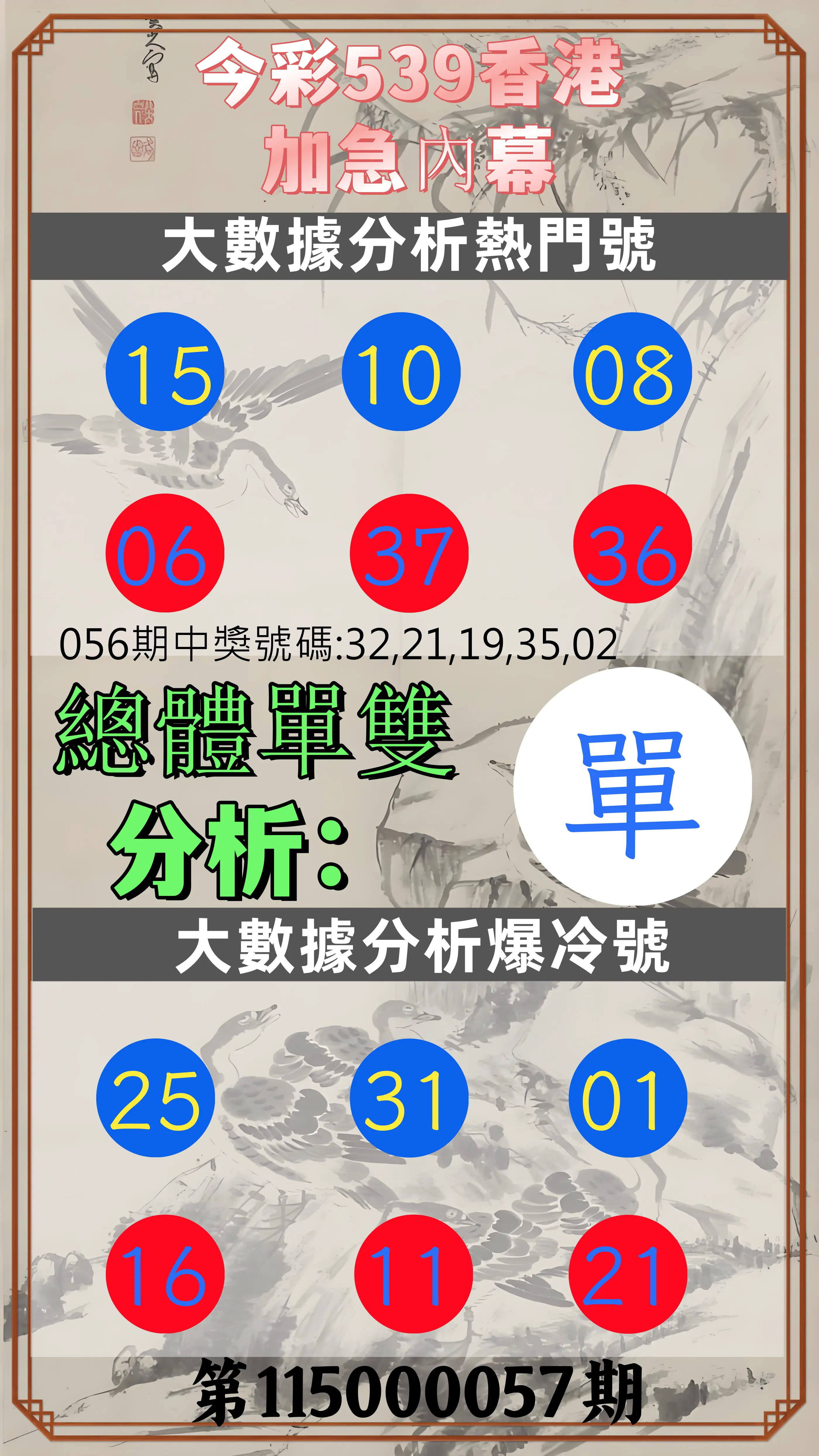 今彩539第115000057期(03/04)今彩539香港加急內幕