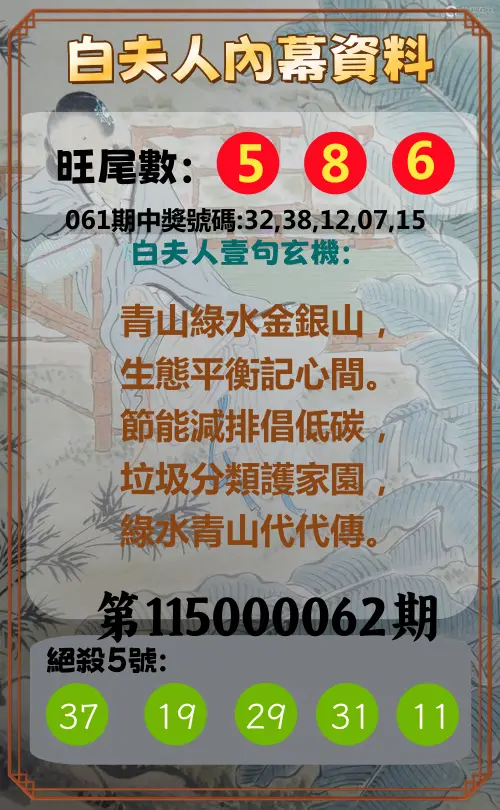 今彩539第115000062期(03/10)白夫人內幕資料
