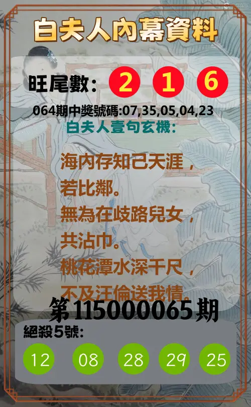 今彩539第115000065期(03/13)白夫人內幕資料