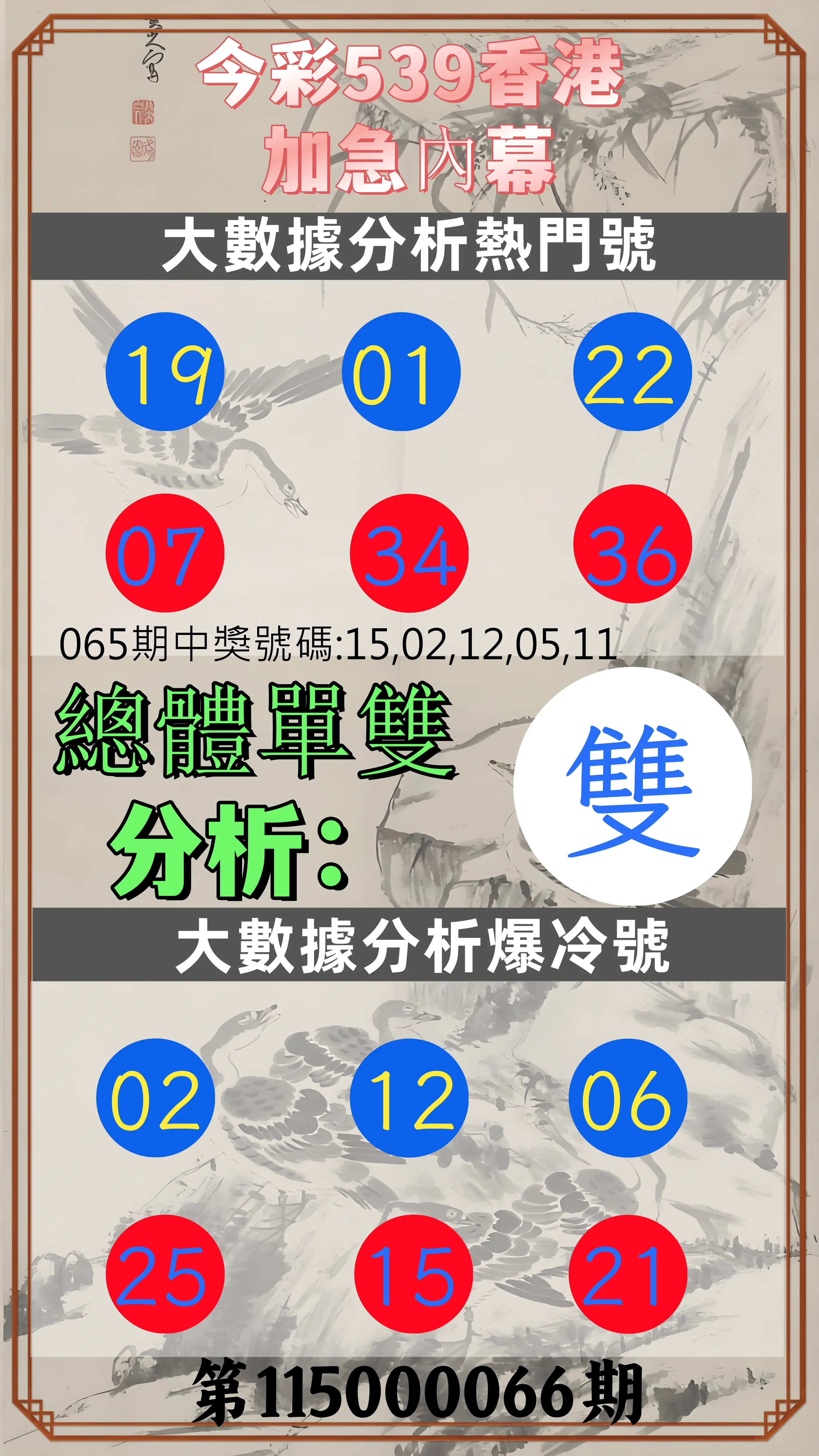 今彩539第115000066期(03/14)今彩539香港加急內幕