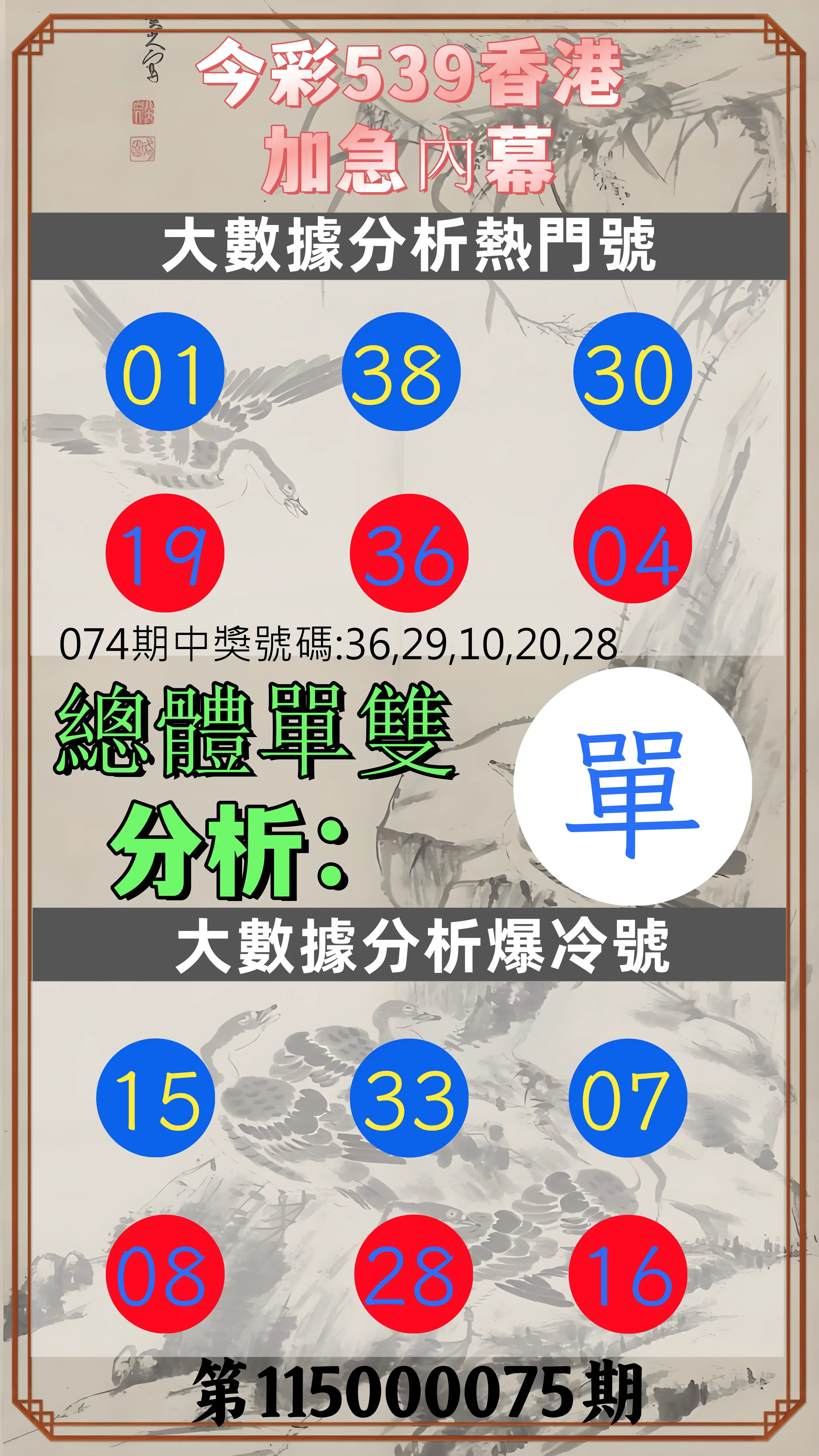 今彩539第115000075期(03/25)今彩539香港加急內幕