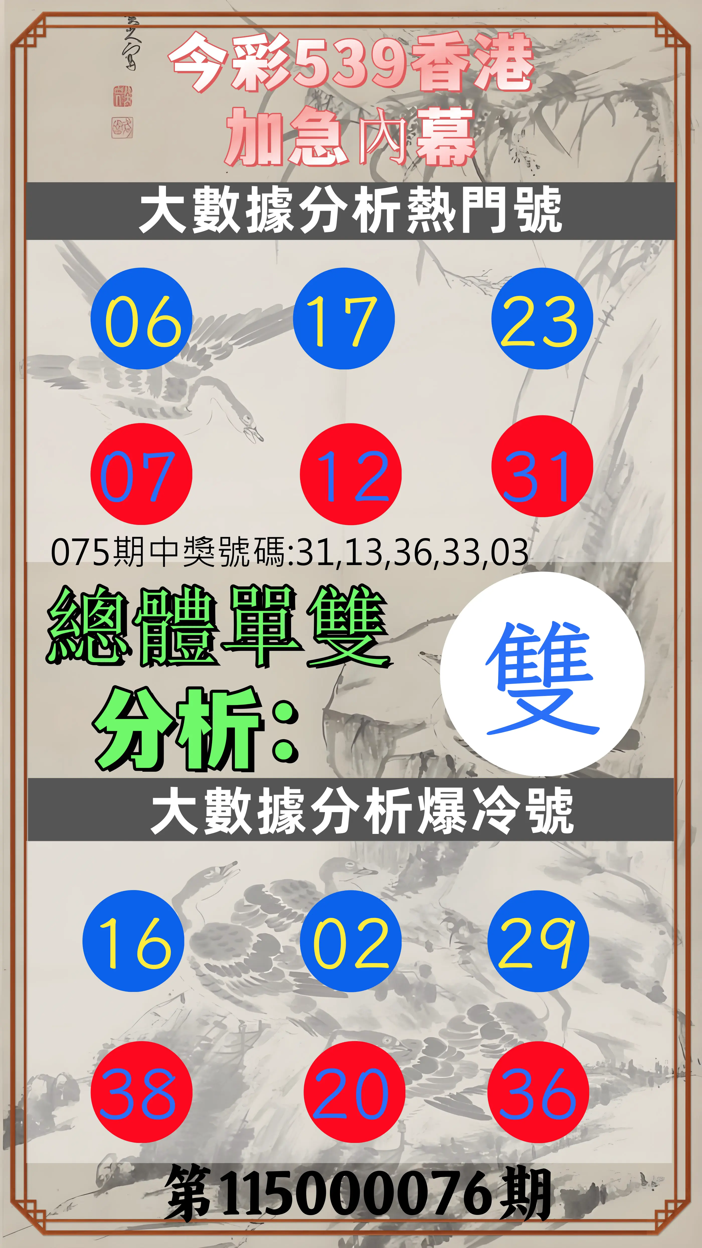 今彩539第115000076期(03/26)今彩539香港加急內幕