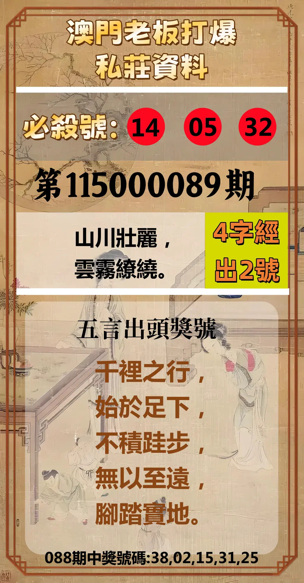 今彩539第115000089期(04/10)澳門老板打爆私莊資料