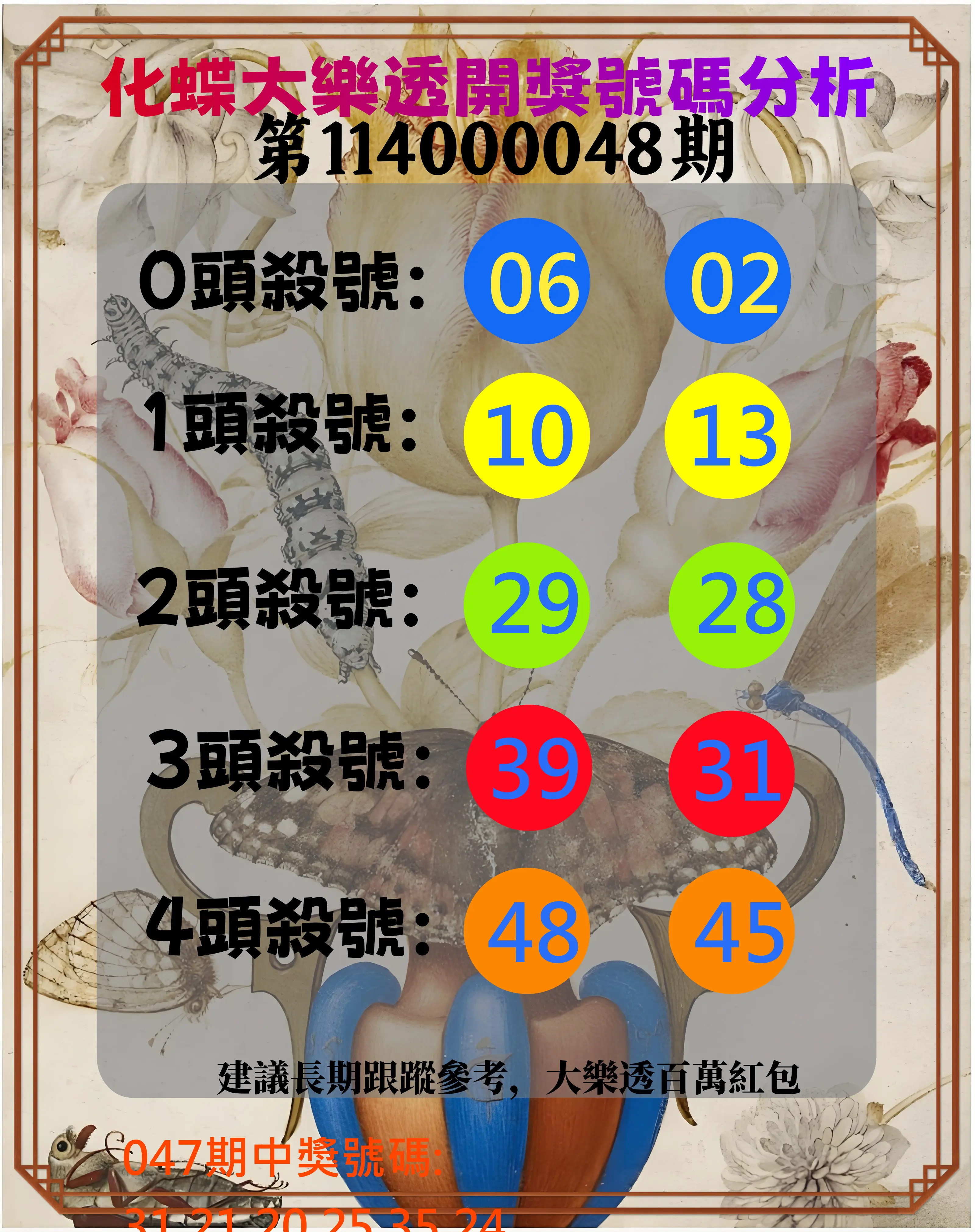 大樂透第114000048期化蝶大樂透開獎號碼分析