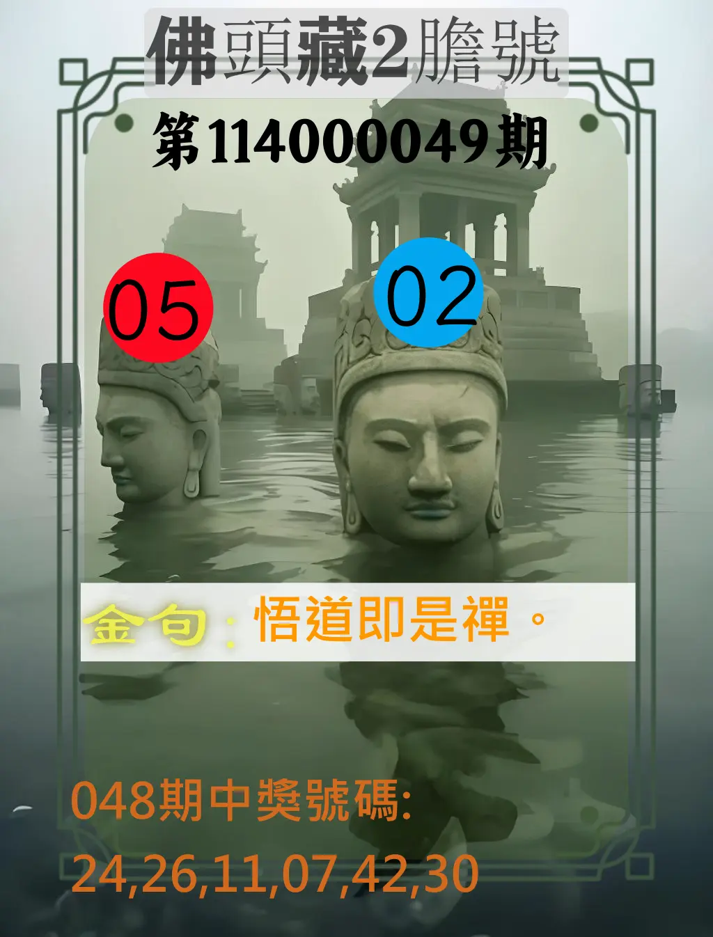 大樂透第114000049期佛頭藏2膽號