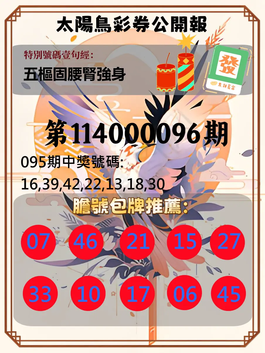 大樂透第114000096期(10/14)太陽鳥彩券公開報