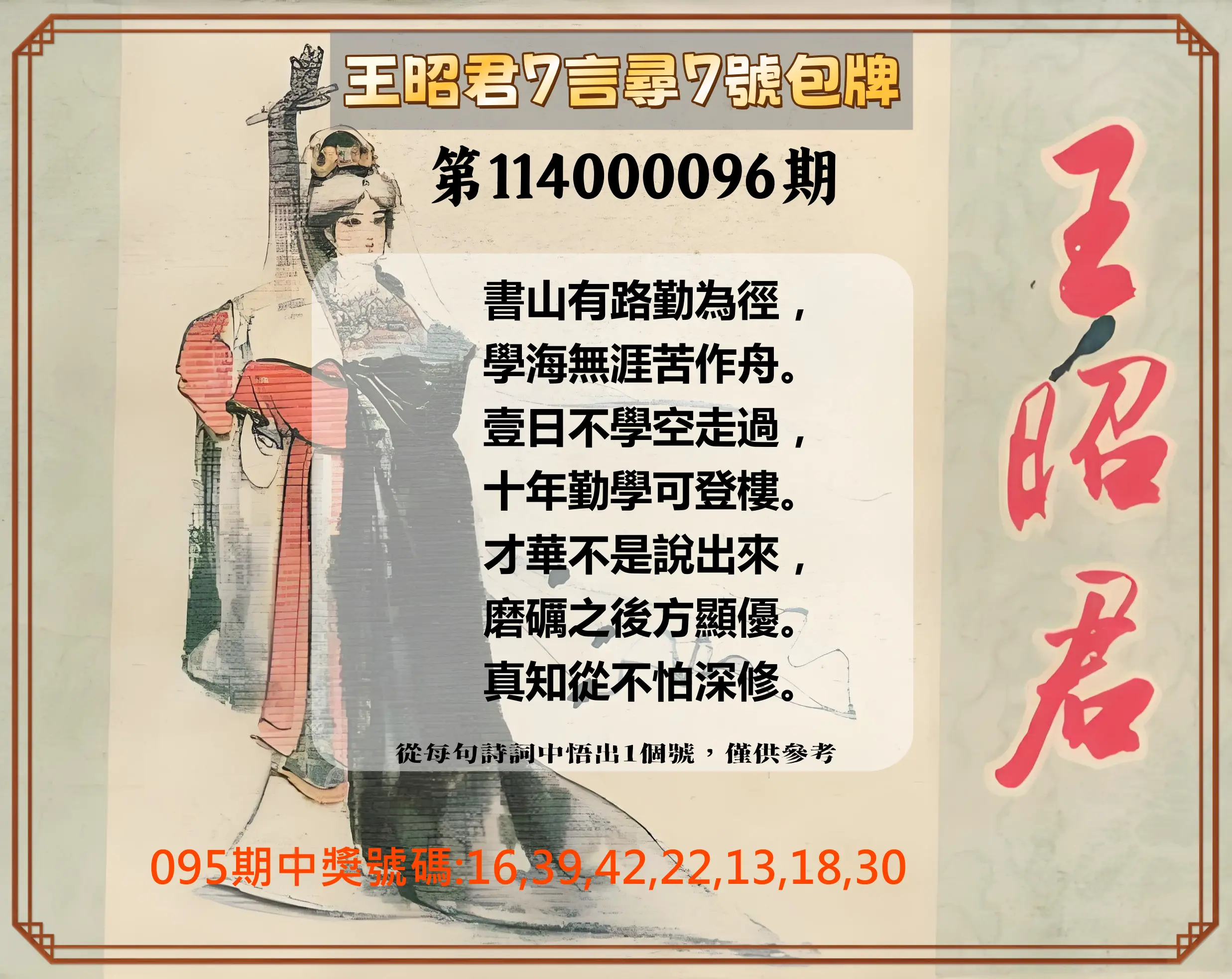 大樂透第114000096期(10/14)王昭君7言尋7號包牌