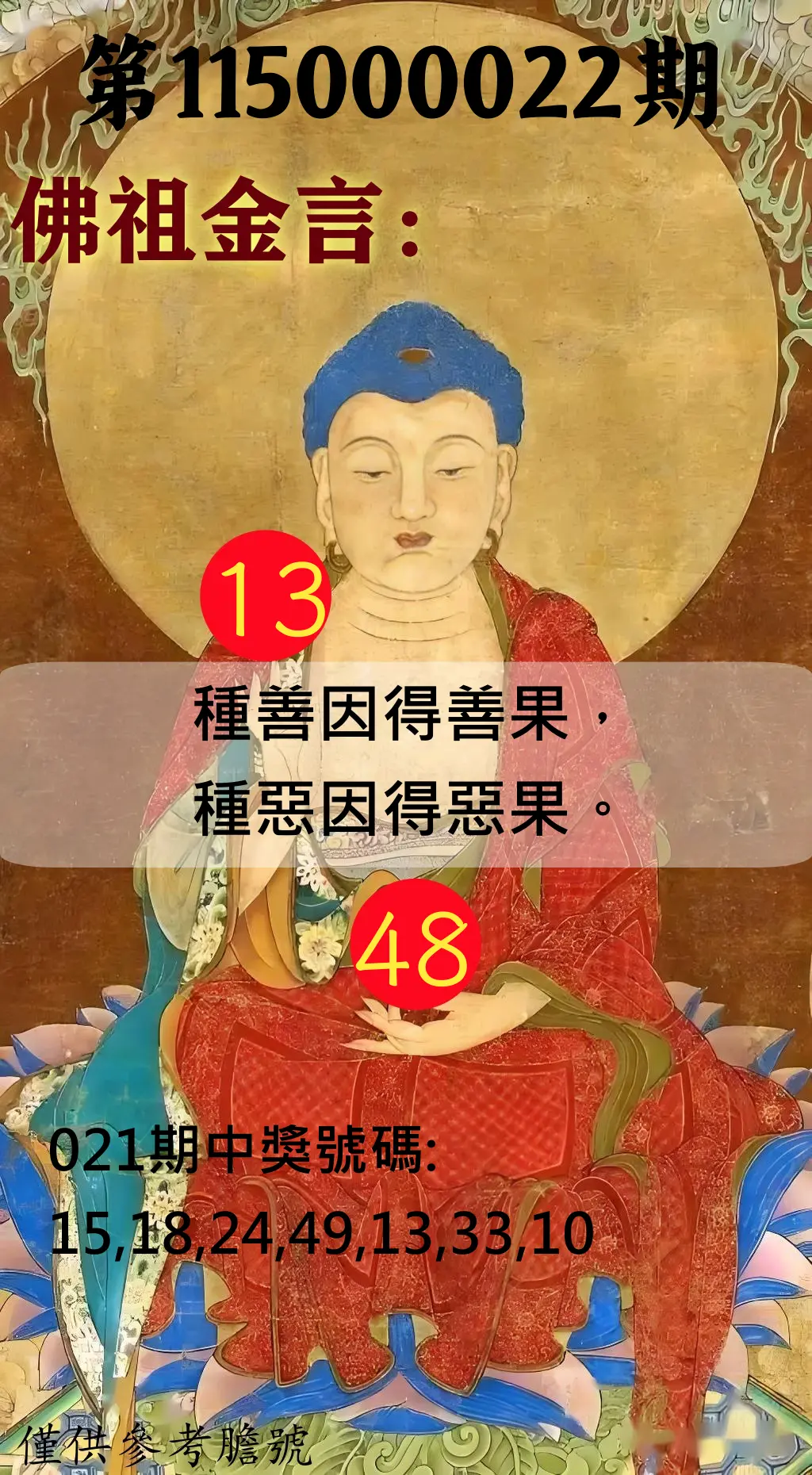 大樂透第115000022期(02/21)佛祖金言