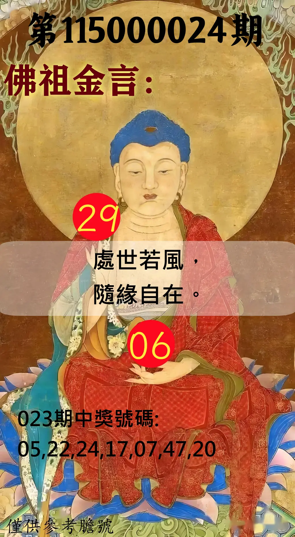 大樂透第115000024期(02/23)佛祖金言