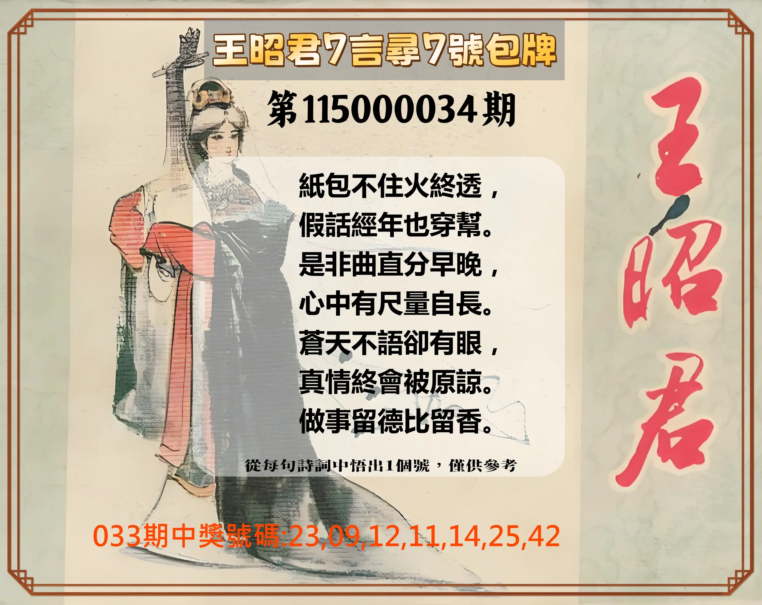大樂透第115000034期(03/10)王昭君7言尋7號包牌
