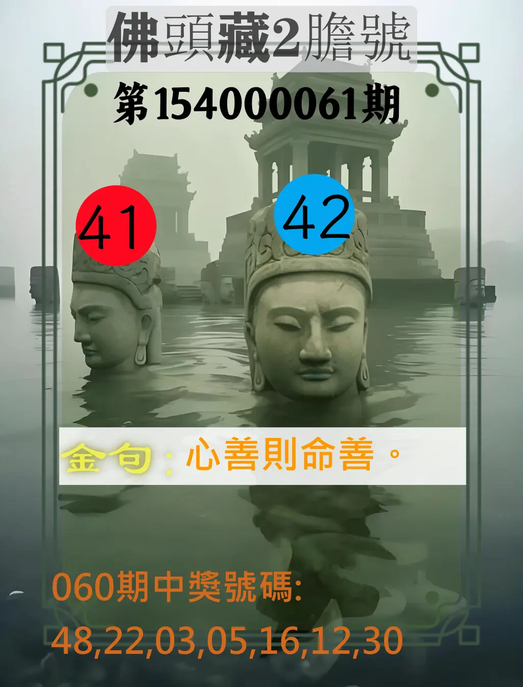 大樂透第154000061期佛頭藏2膽號