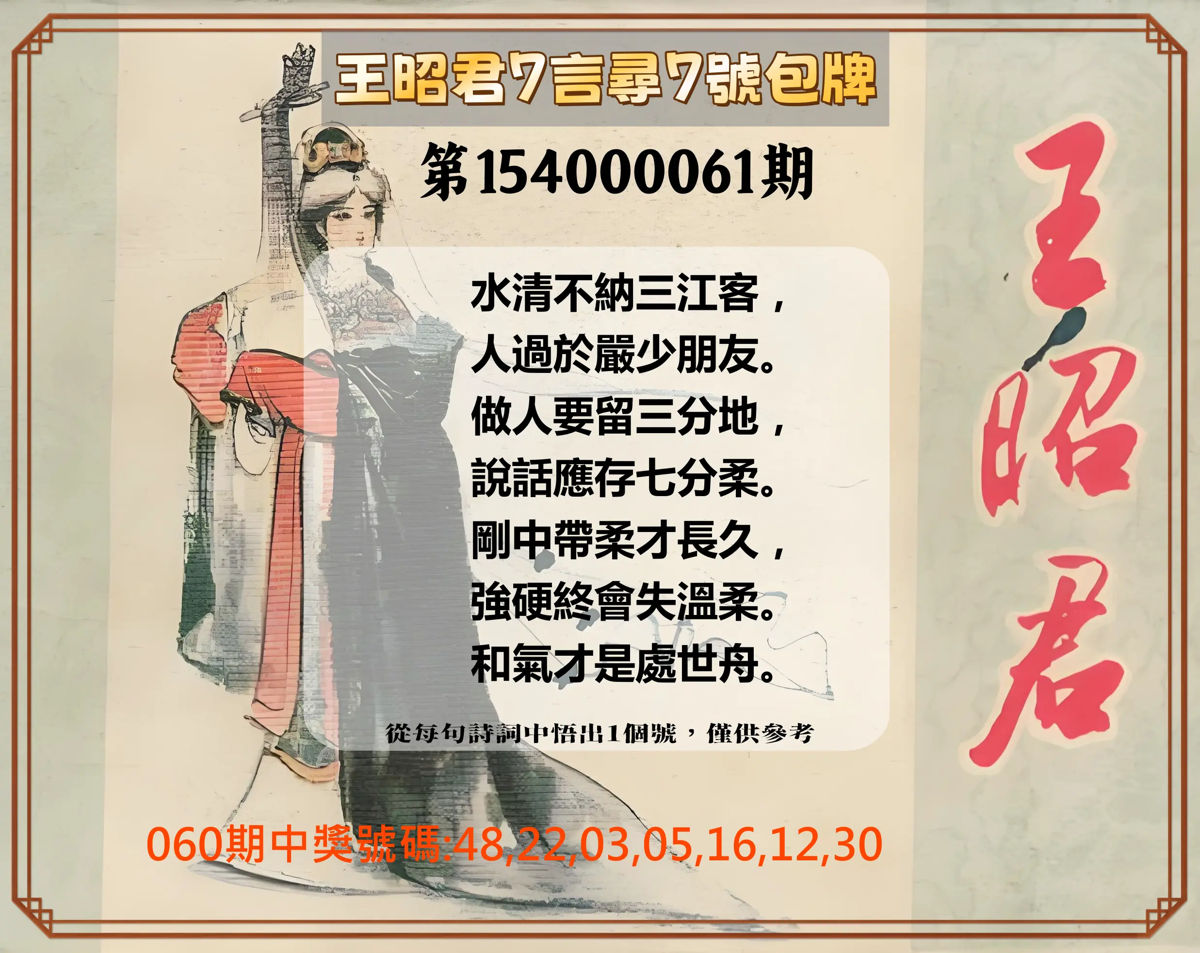 大樂透第154000061期王昭君7言尋7號包牌