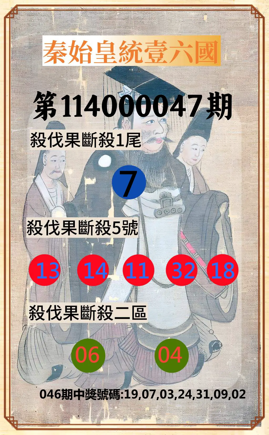 威力彩第114000047期秦始皇統壹六國
