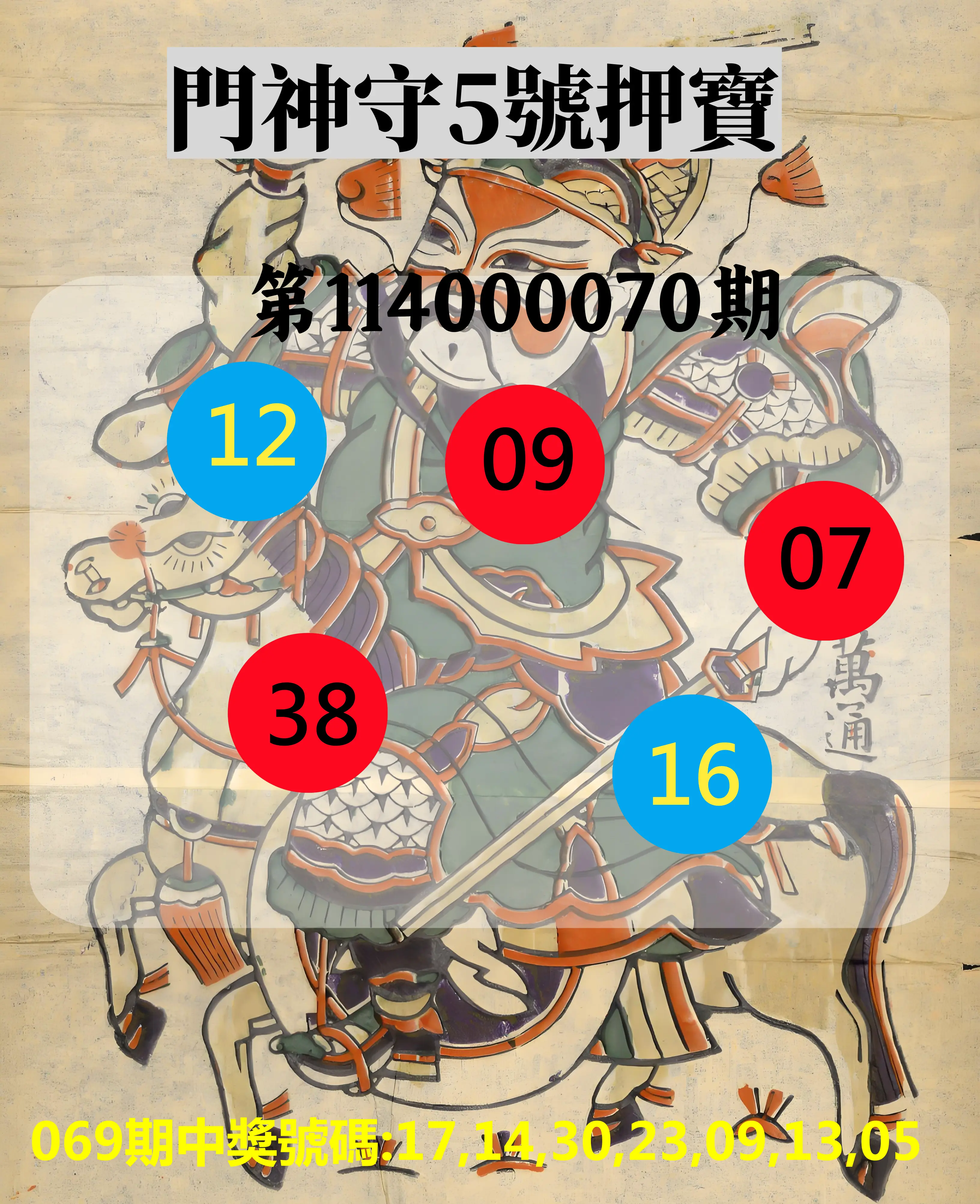 威力彩第114000070期(09/01)門神守5號押寶