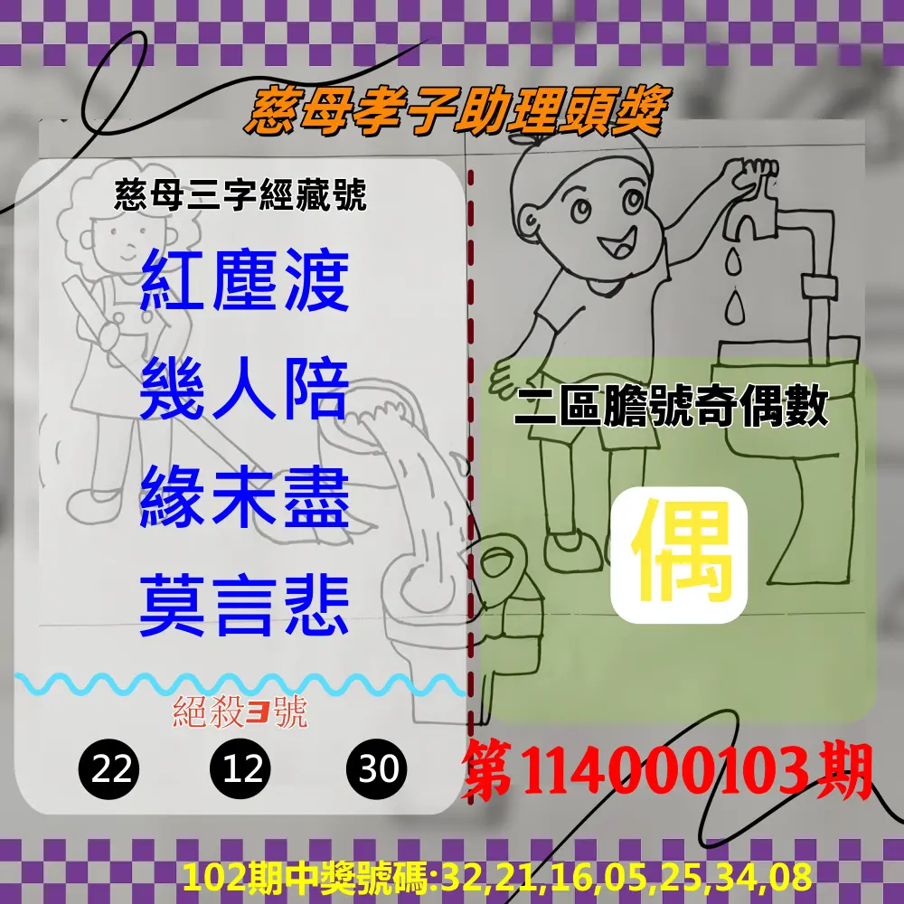 威力彩第114000103期(12/25)慈母孝子助理頭獎
