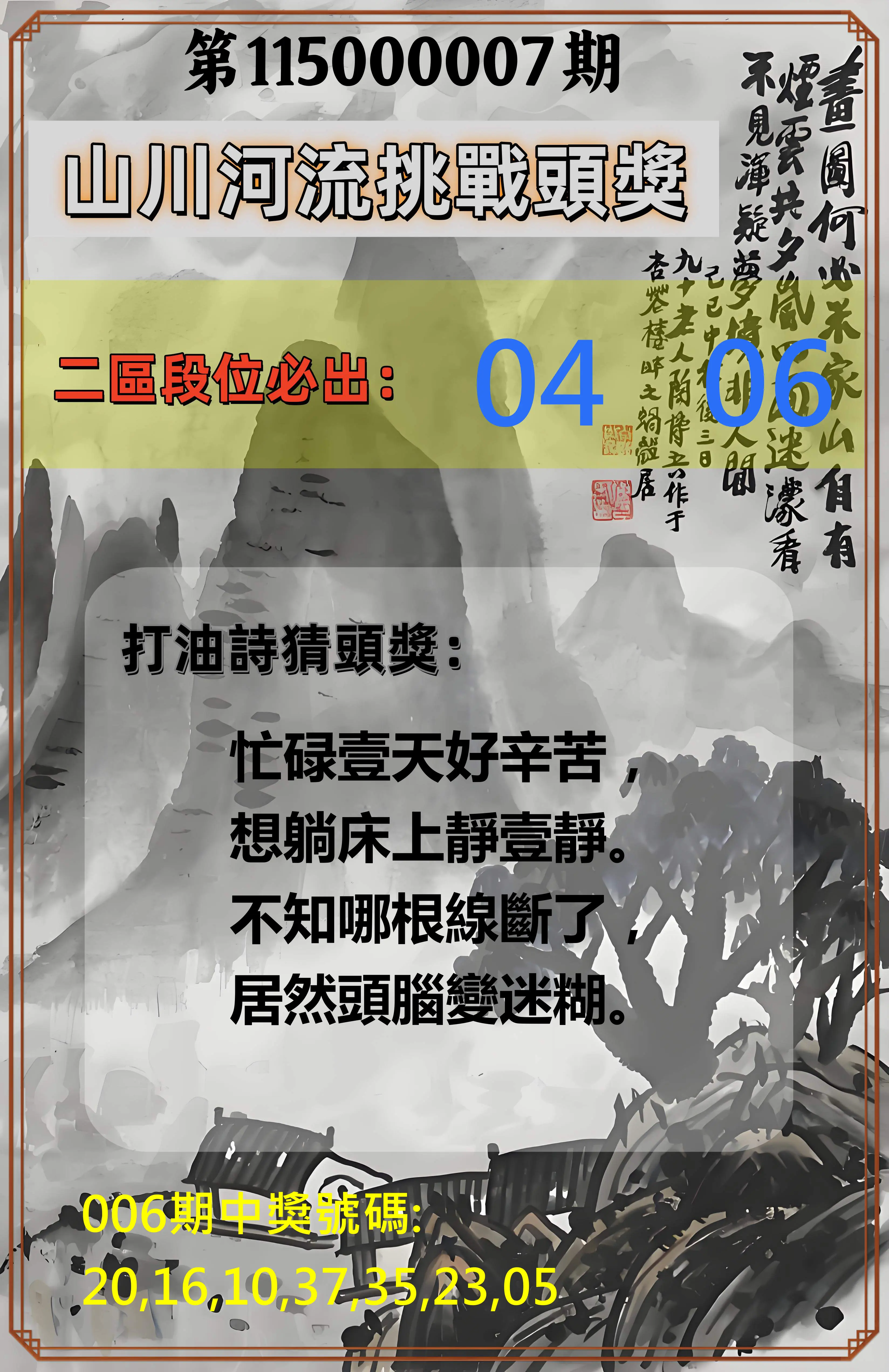 威力彩第115000007期(01/22)山川河流挑戰頭獎