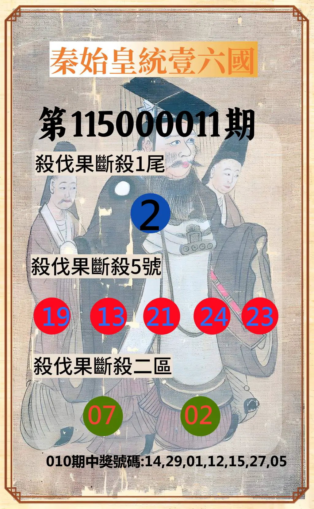 威力彩第115000011期(02/05)秦始皇統壹六國