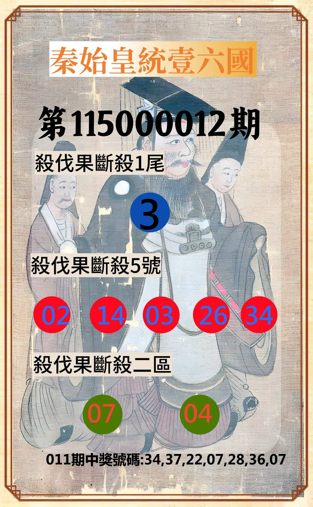 威力彩第115000012期(02/09)秦始皇統壹六國