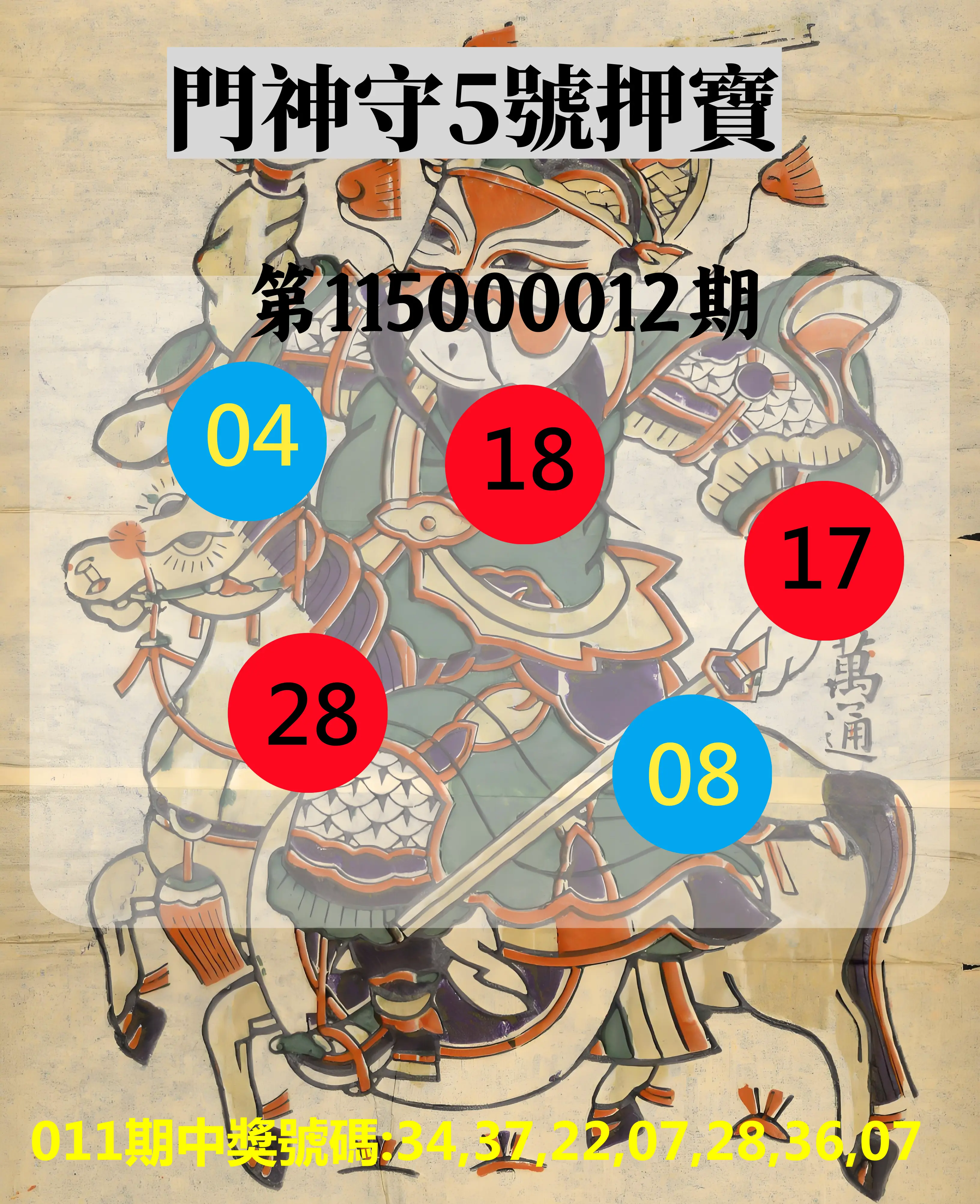 威力彩第115000012期(02/09)門神守5號押寶