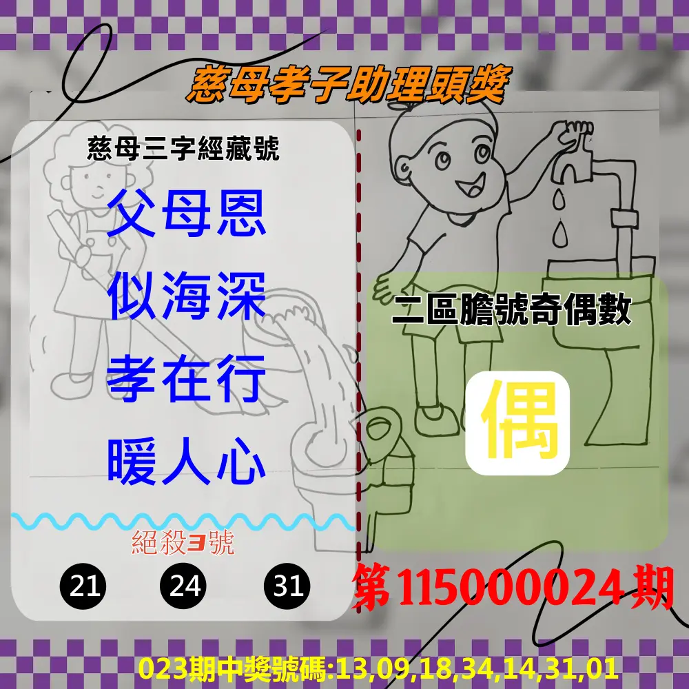 威力彩第115000024期(03/23)慈母孝子助理頭獎