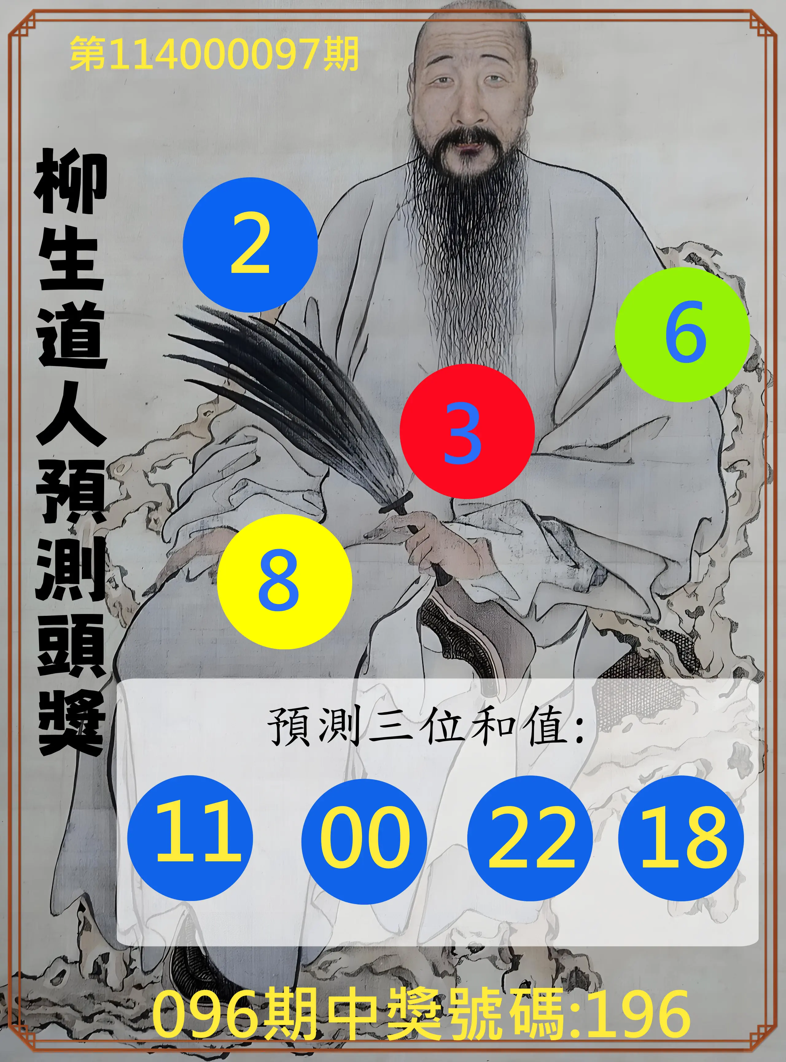 3星彩第114000097期柳生道人預測頭獎