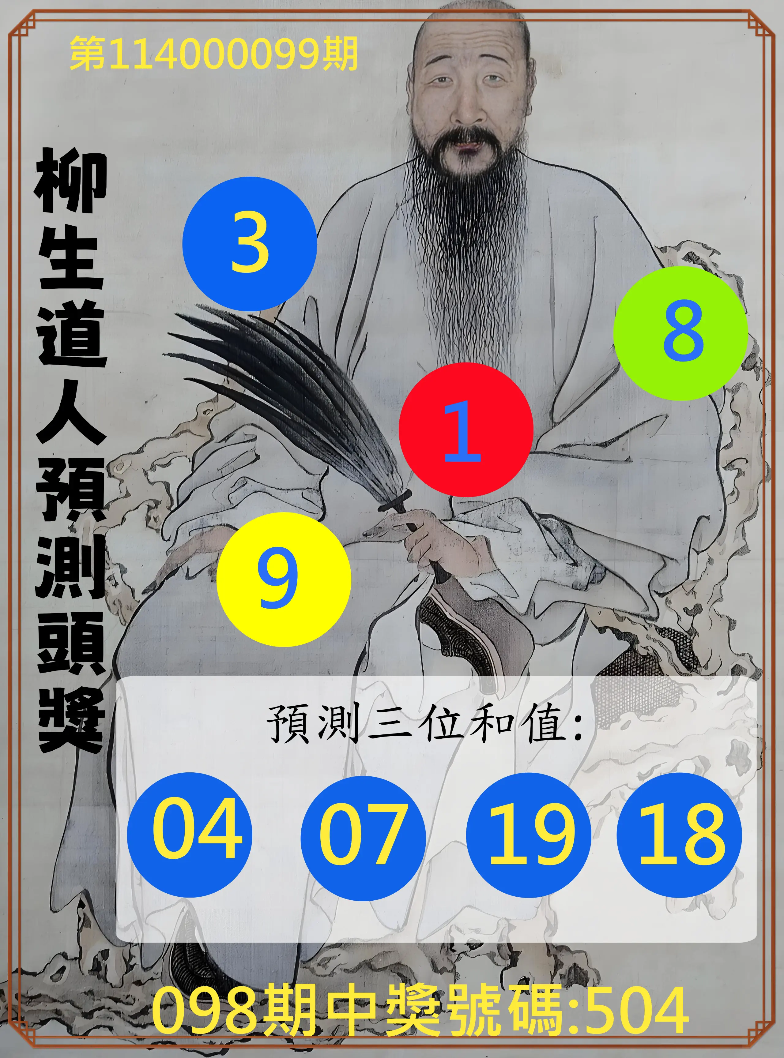 3星彩第114000099期柳生道人預測頭獎