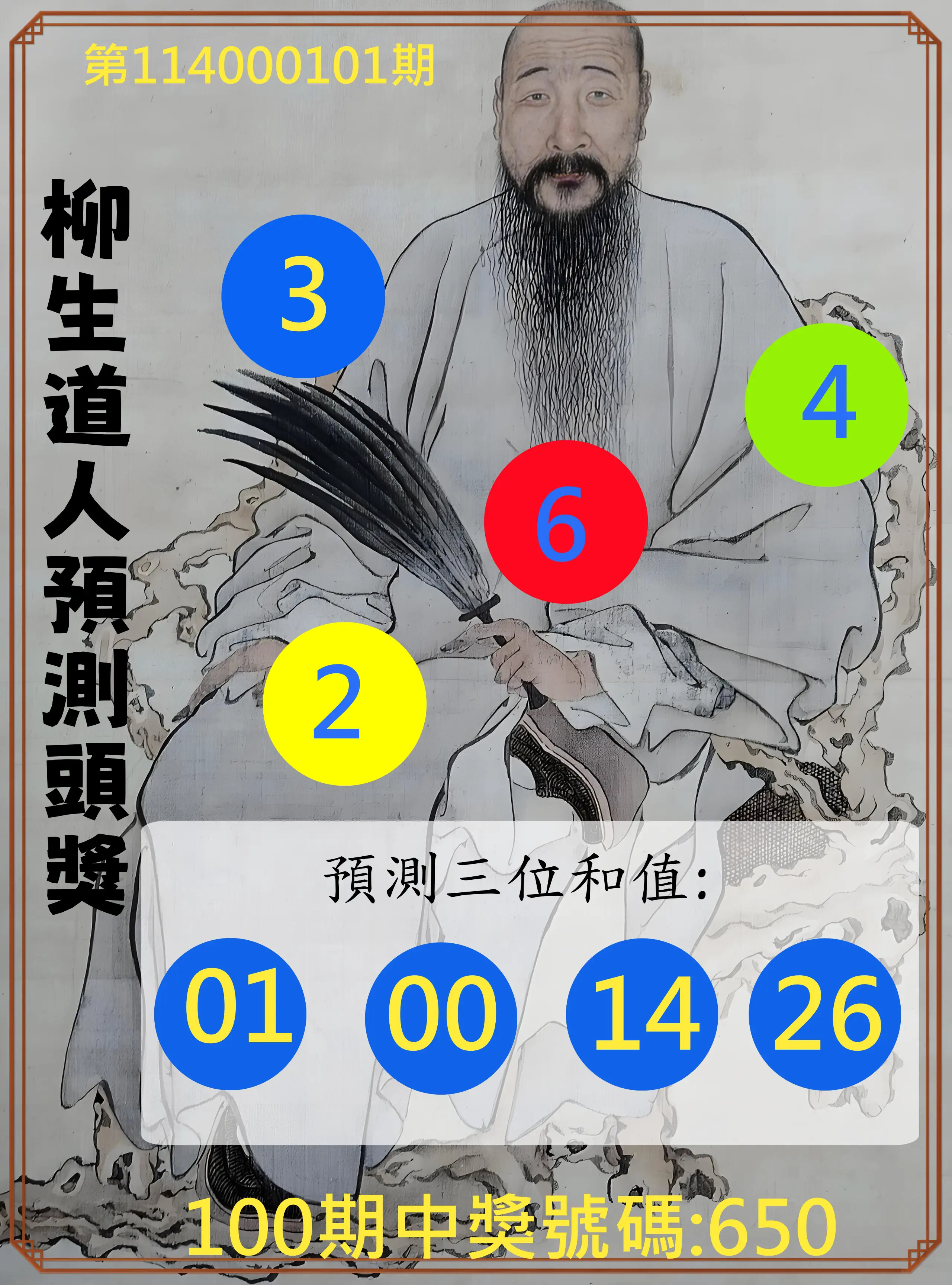 3星彩第114000101期柳生道人預測頭獎