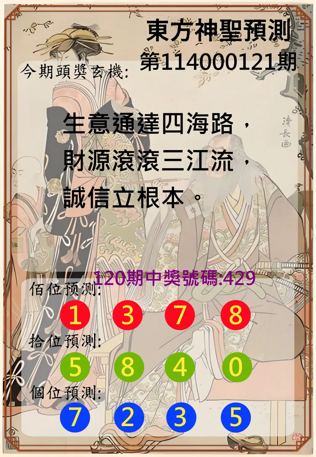 3星彩第114000121期東方神聖預測