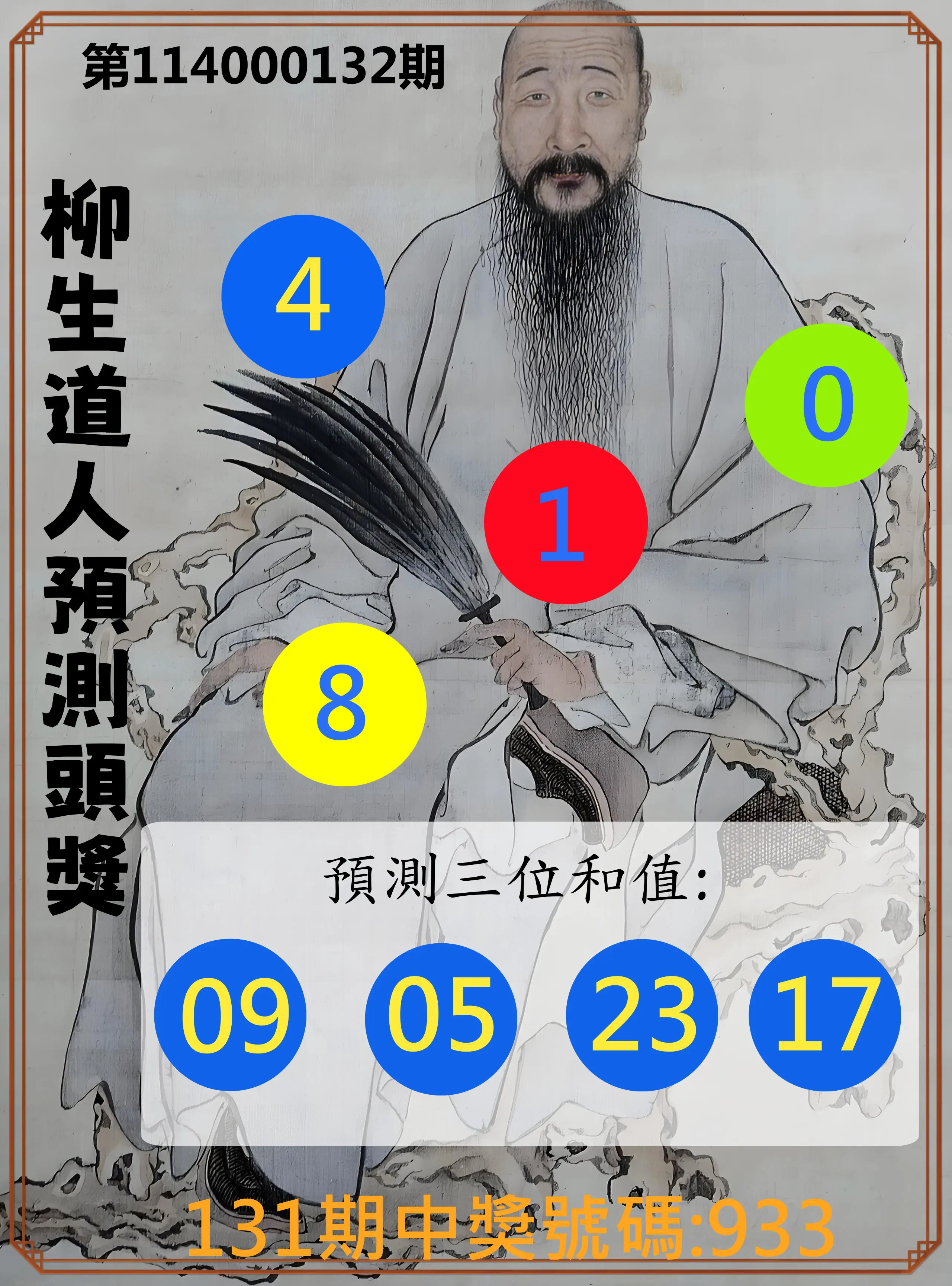 3星彩第114000132期柳生道人預測頭獎