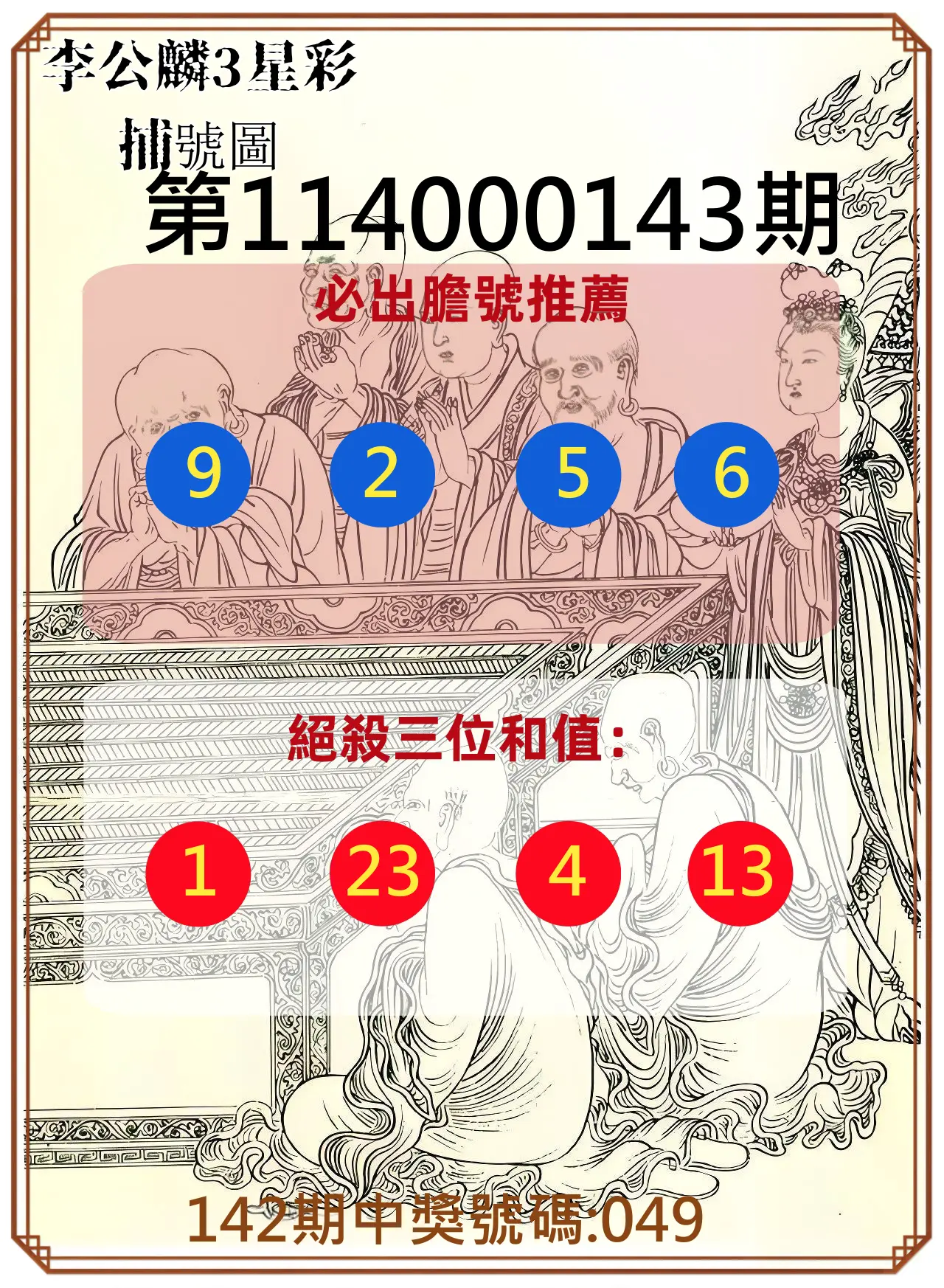 3星彩第114000143期李公麟3星彩捕號圖