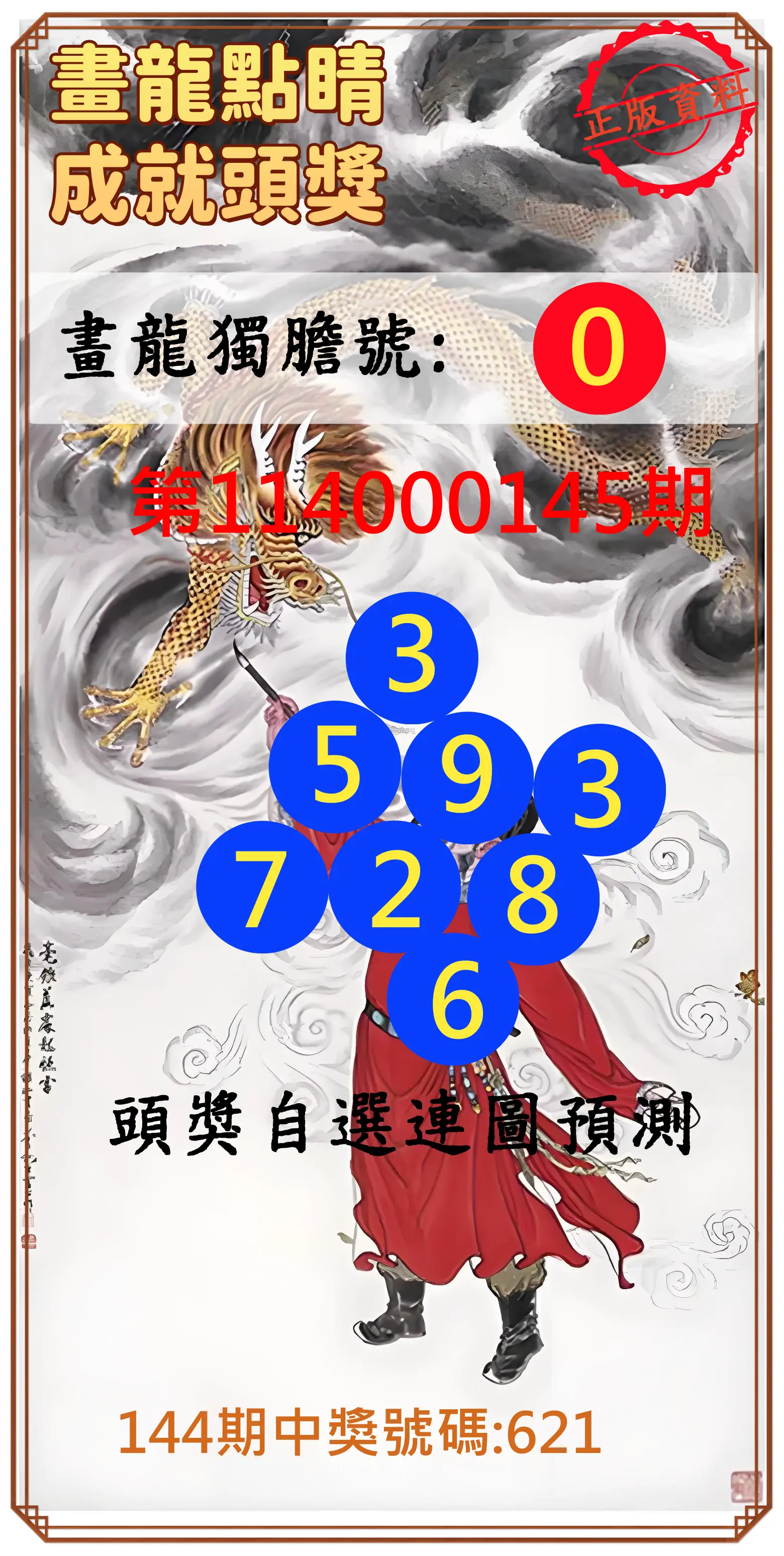 3星彩第114000145期畫龍點睛成就頭獎