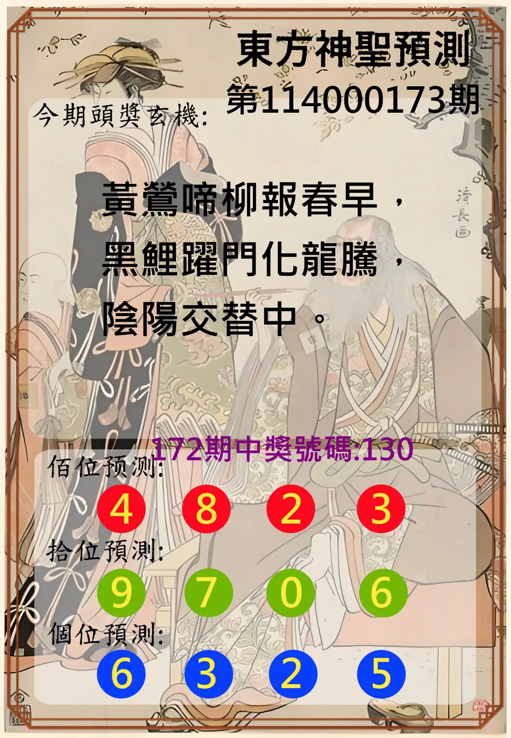 3星彩第114000173期(07/17)東方神聖預測