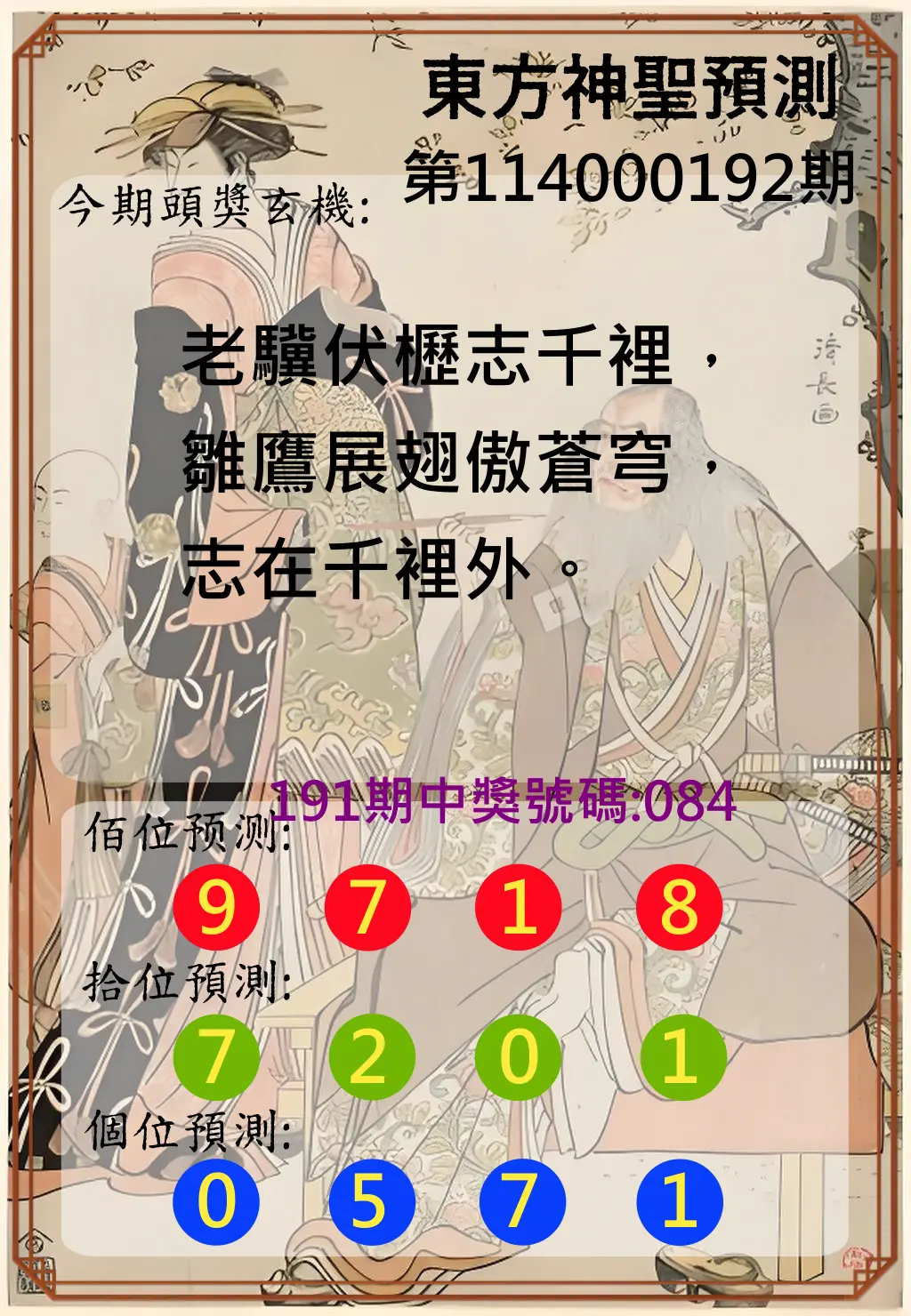 3星彩第114000192期(08/08)東方神聖預測