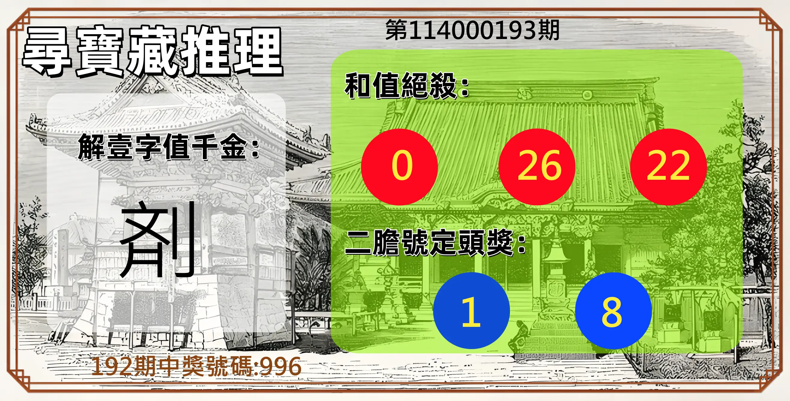 3星彩第114000193期(08/09)尋寶藏推理