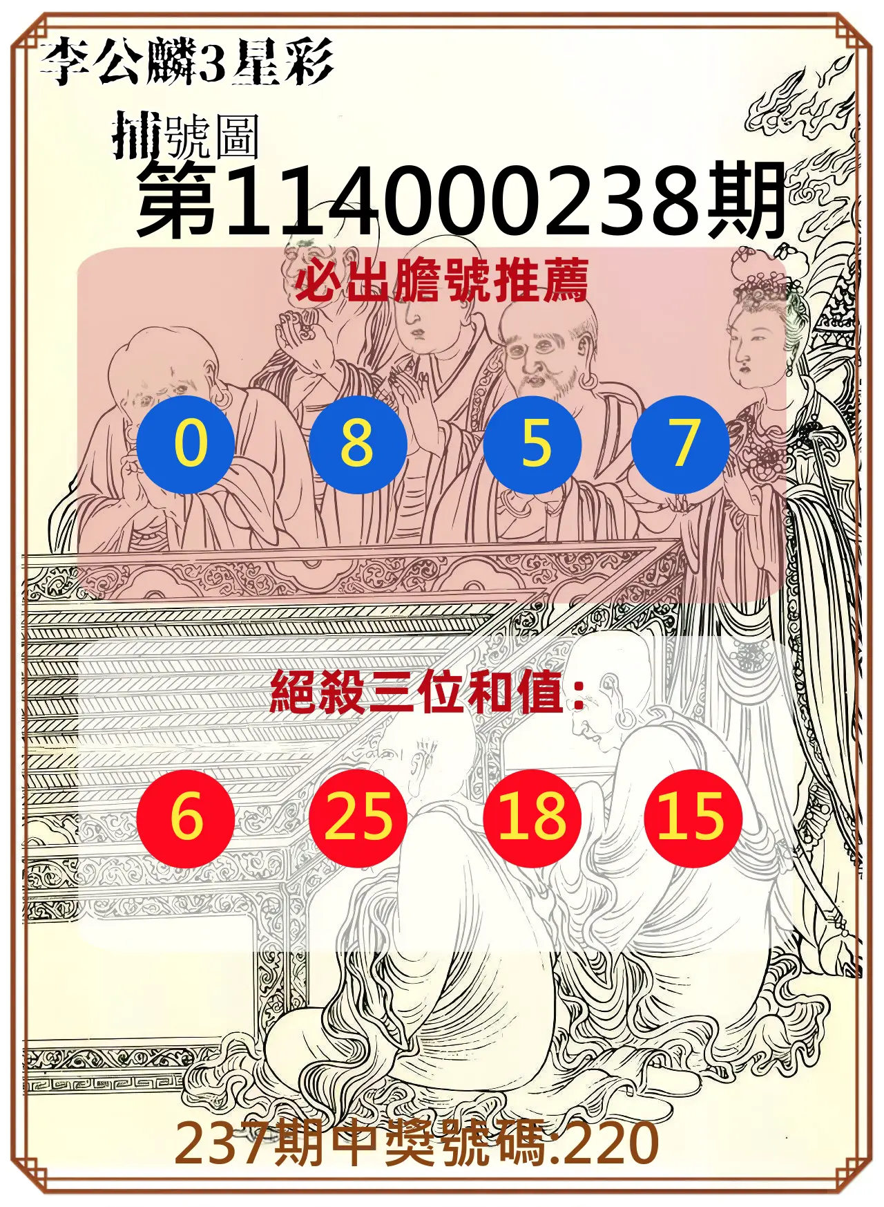 3星彩第114000238期(10/01)李公麟3星彩捕號圖