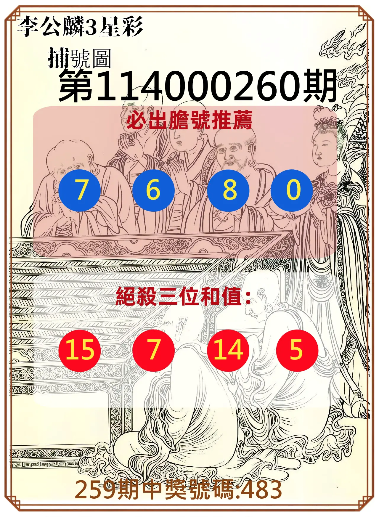 3星彩第114000260期(10/27)李公麟3星彩捕號圖