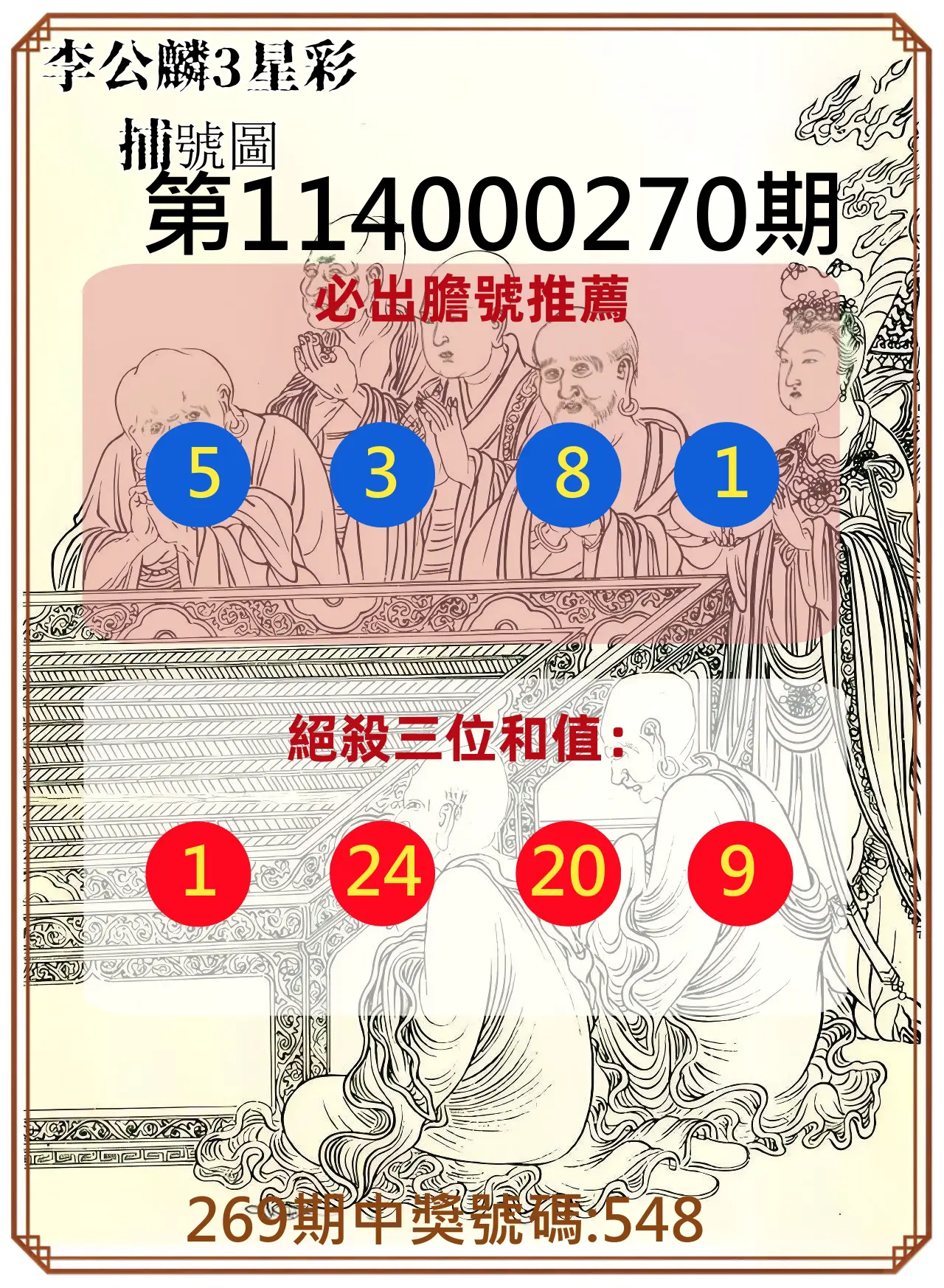3星彩第114000270期(11/07)李公麟3星彩捕號圖