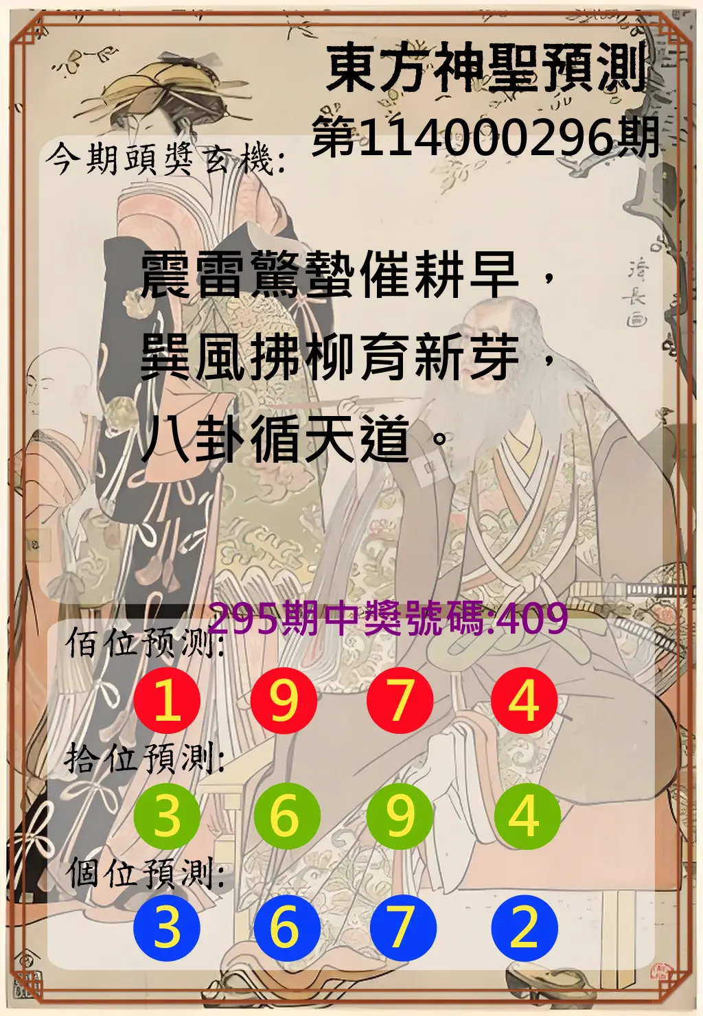 3星彩第114000296期(12/08)東方神聖預測