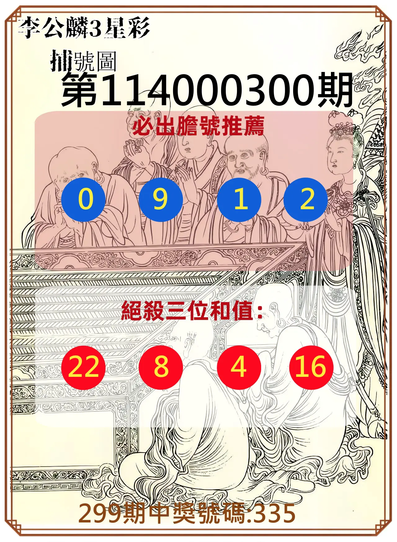 3星彩第114000300期(12/12)李公麟3星彩捕號圖