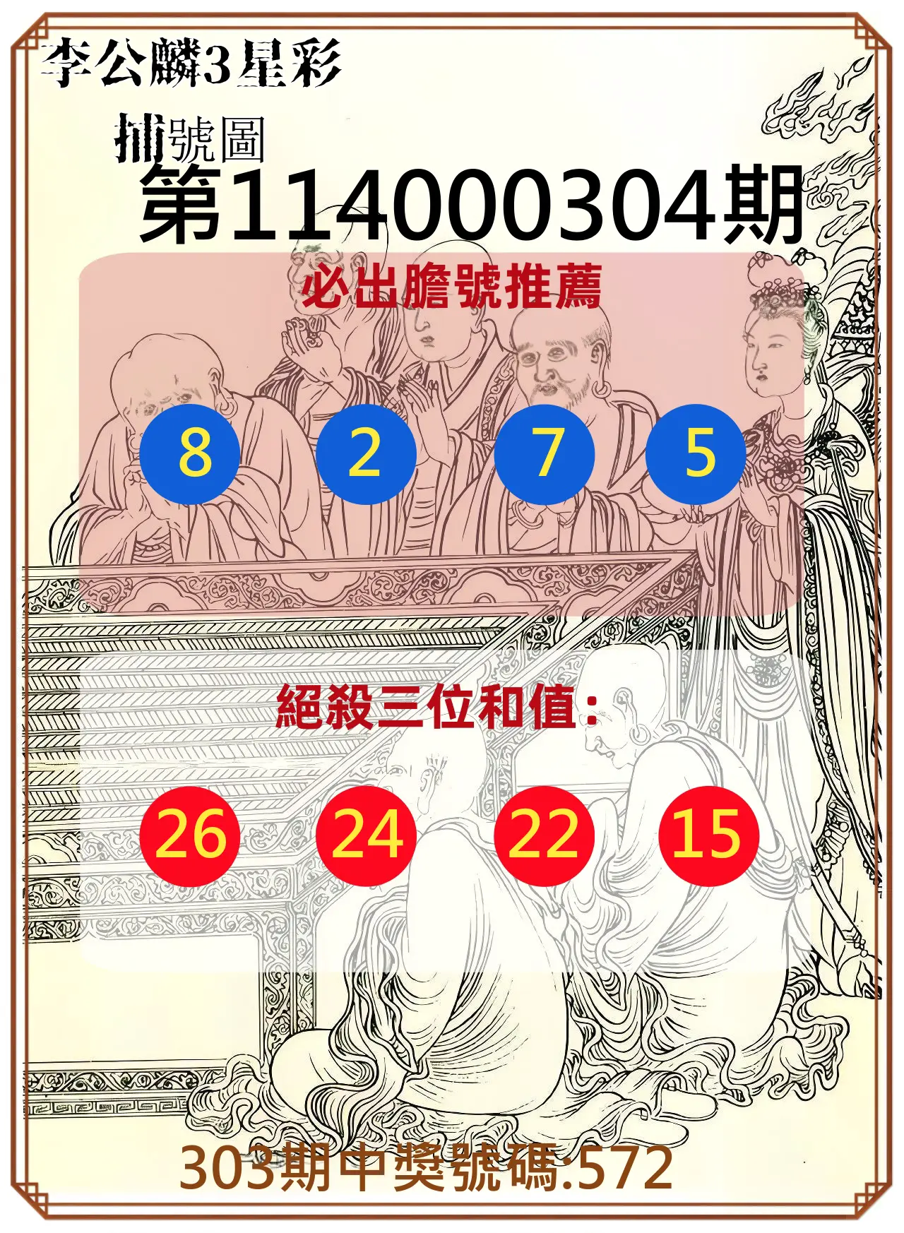 3星彩第114000304期(12/17)李公麟3星彩捕號圖