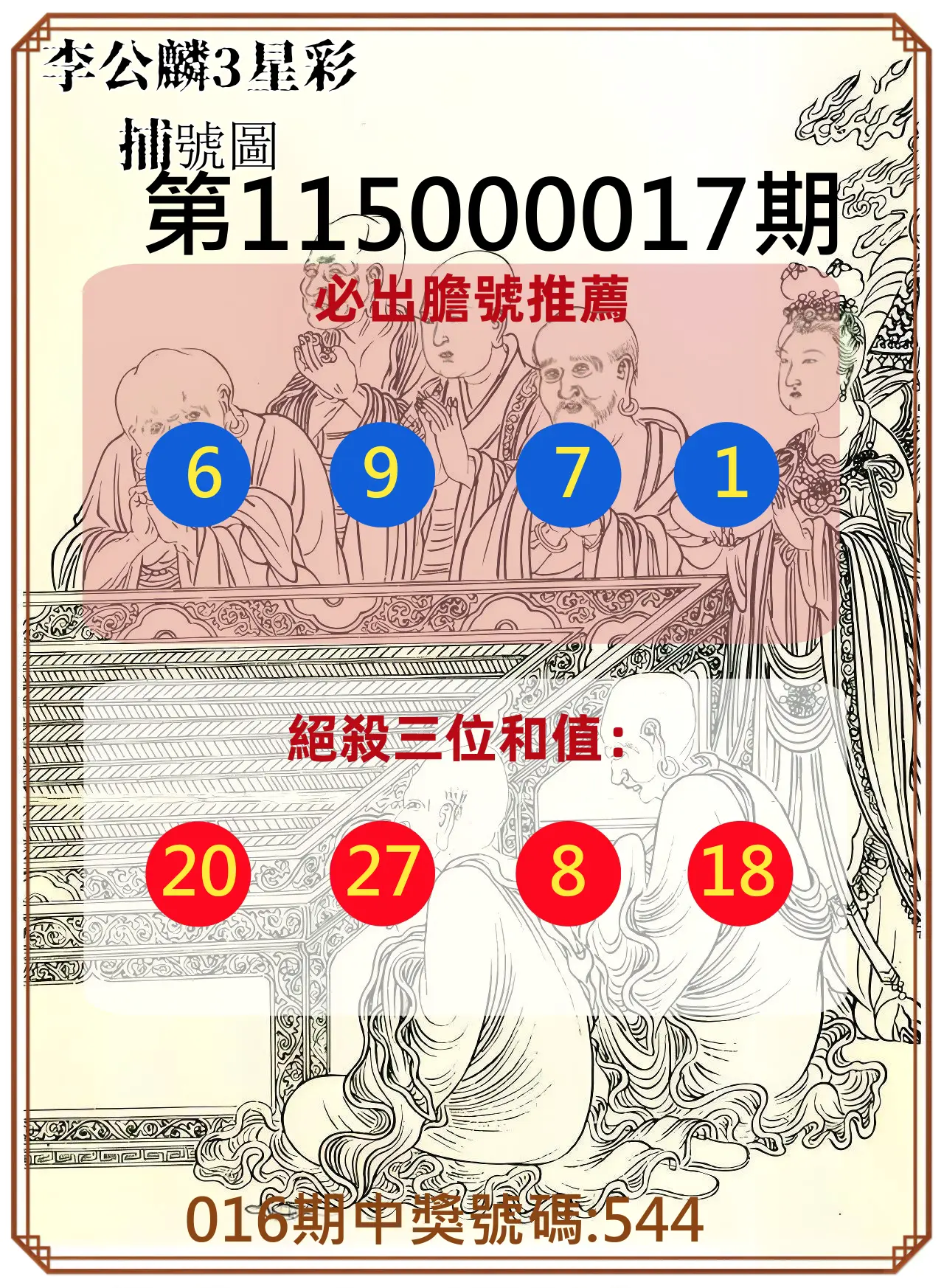 3星彩第115000017期(01/20)李公麟3星彩捕號圖