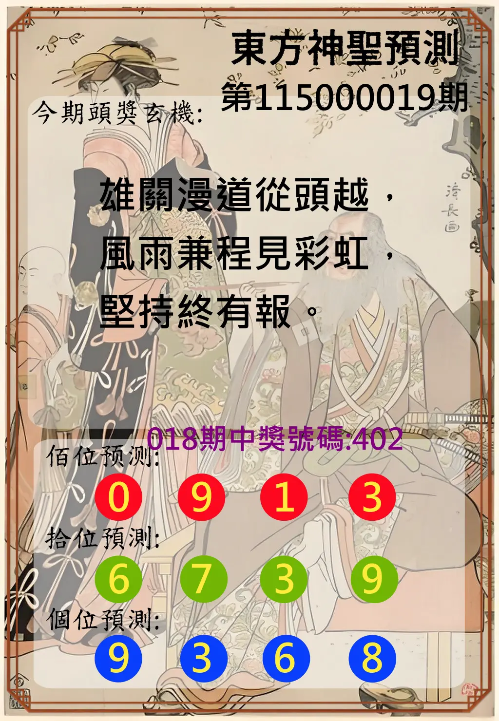 3星彩第115000019期(01/22)東方神聖預測