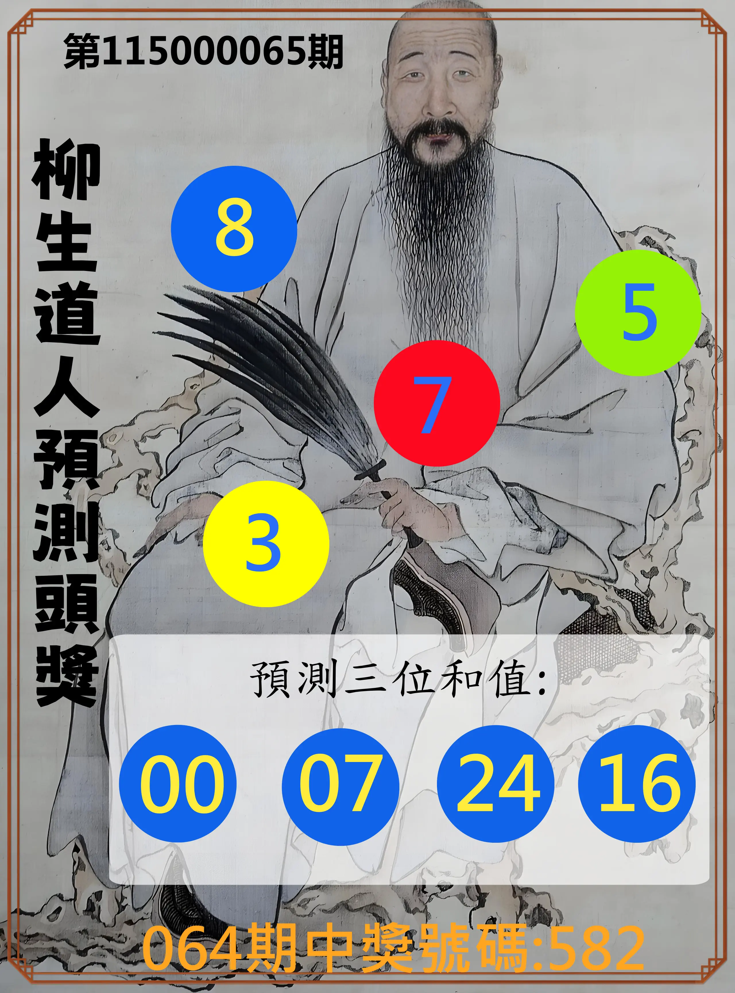 3星彩第115000065期(03/13)柳生道人預測頭獎